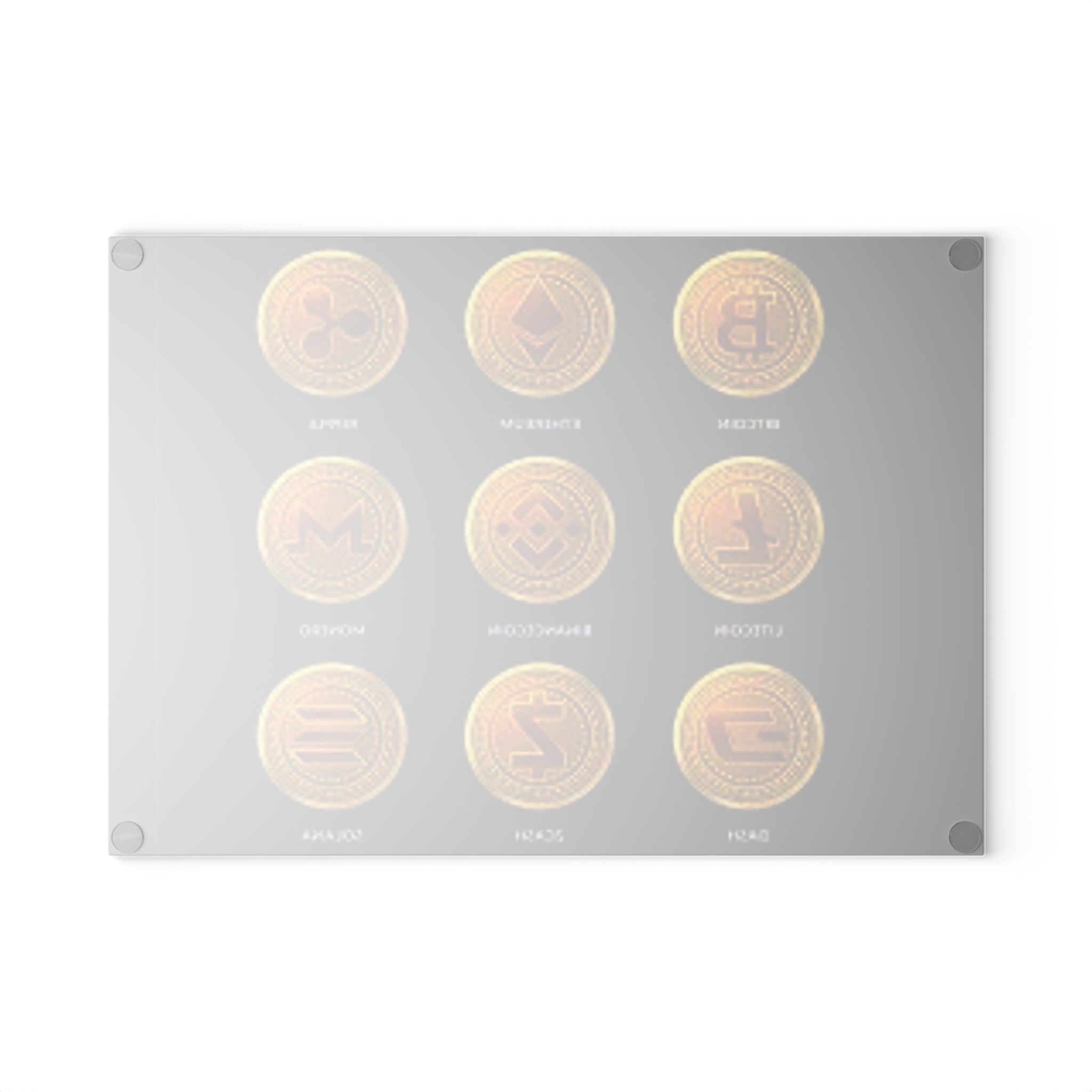 Cryptocurrency Coins glass cutting board | Bitcoin Ethereum Ripple Litecoin Binance Monero