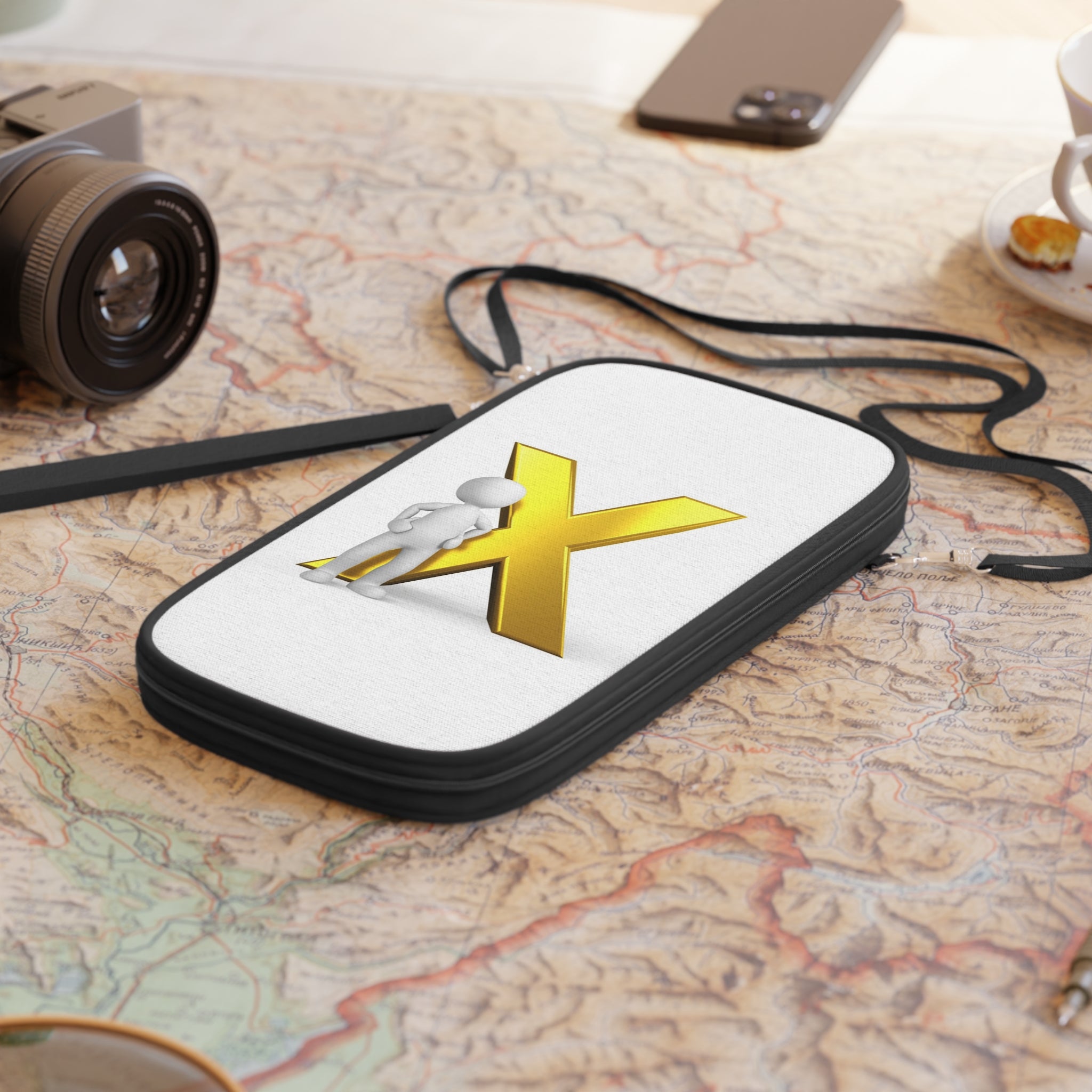 3D Figure with Gold X Passport Wallet | Minimalist Travel Accessory