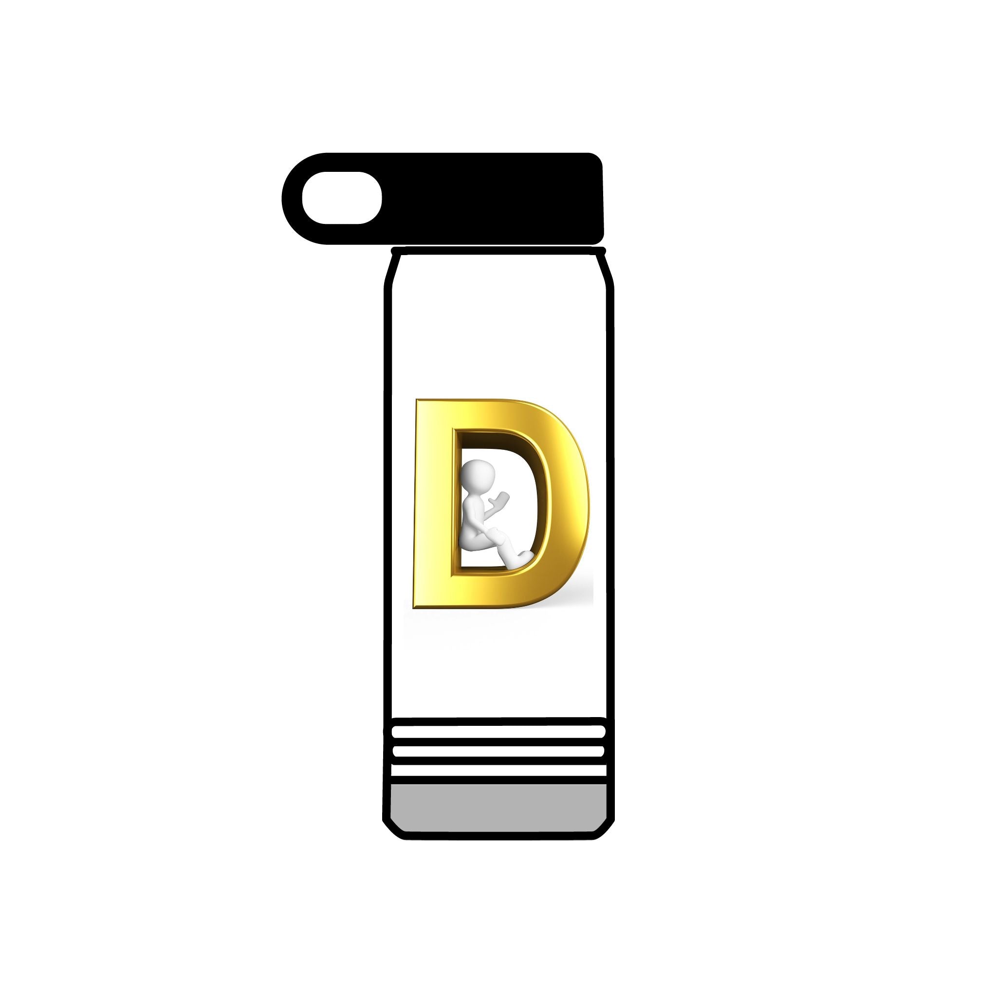 Bouteille d'eau monogramme lettre D dorée | Bouteille initiale de 590 ml