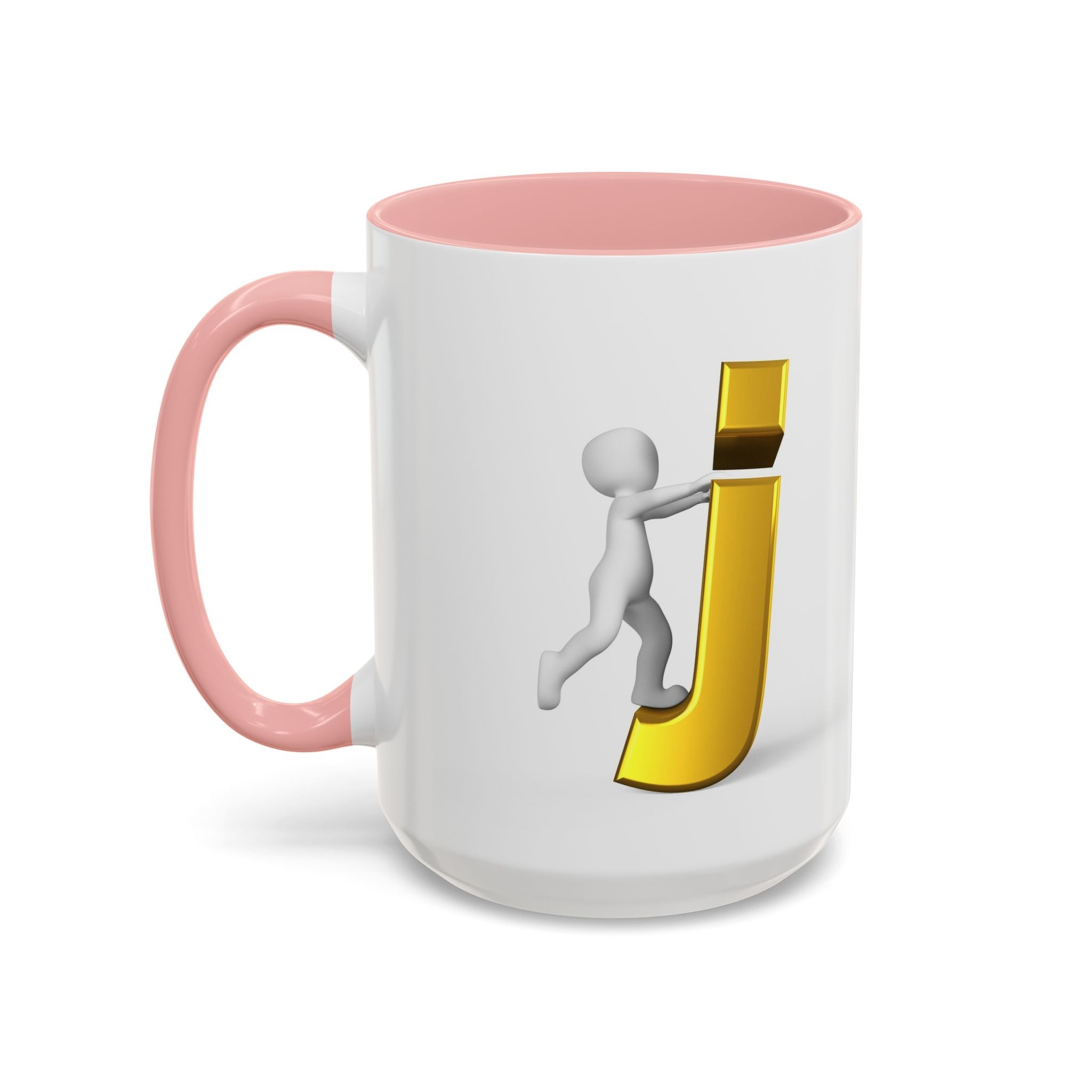 Tasse avec figurine 3D bâton poussant la lettre J dorée | Tasse à café