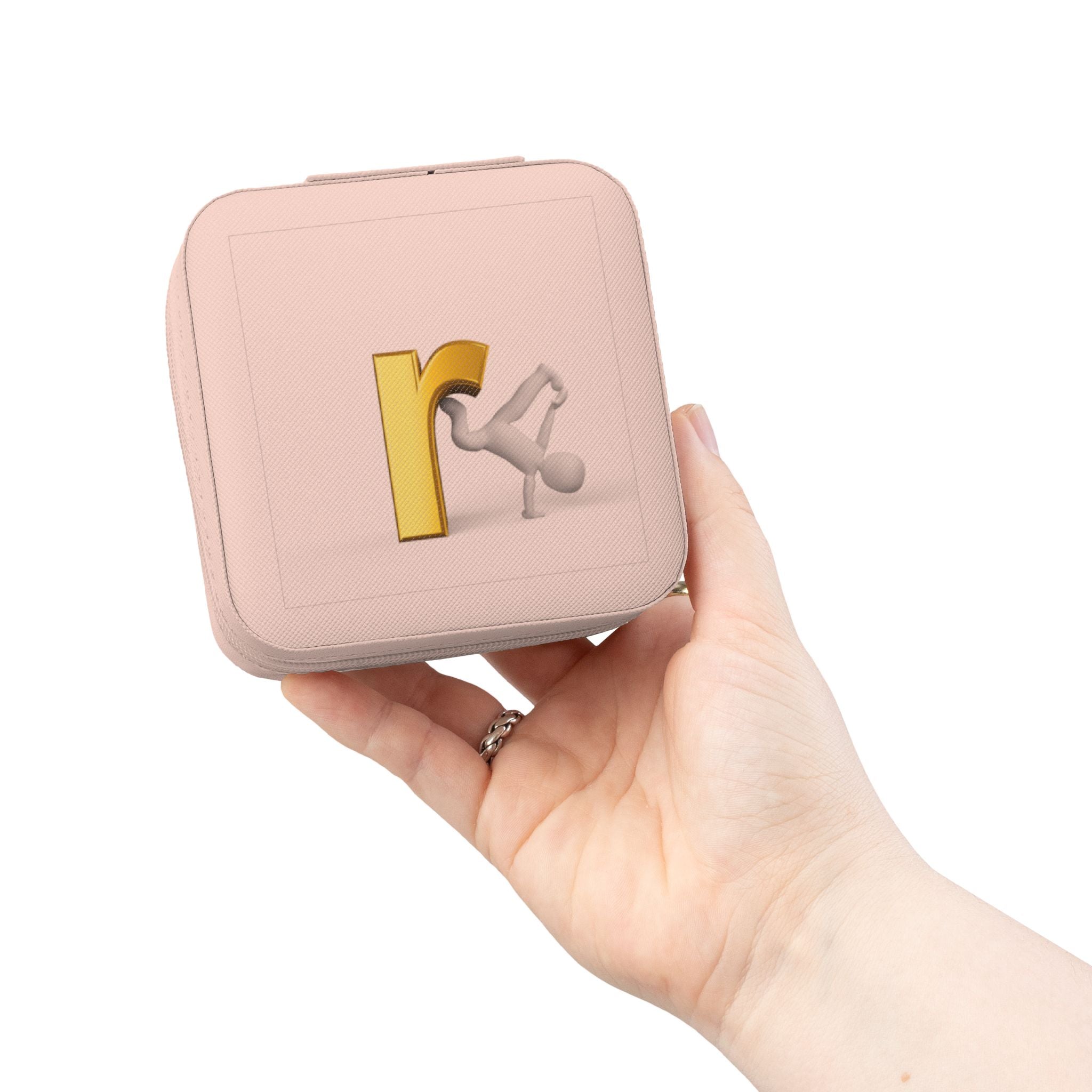 Monogram R Initial Jewelry Travel Case | Compact Pink Portable Organizer