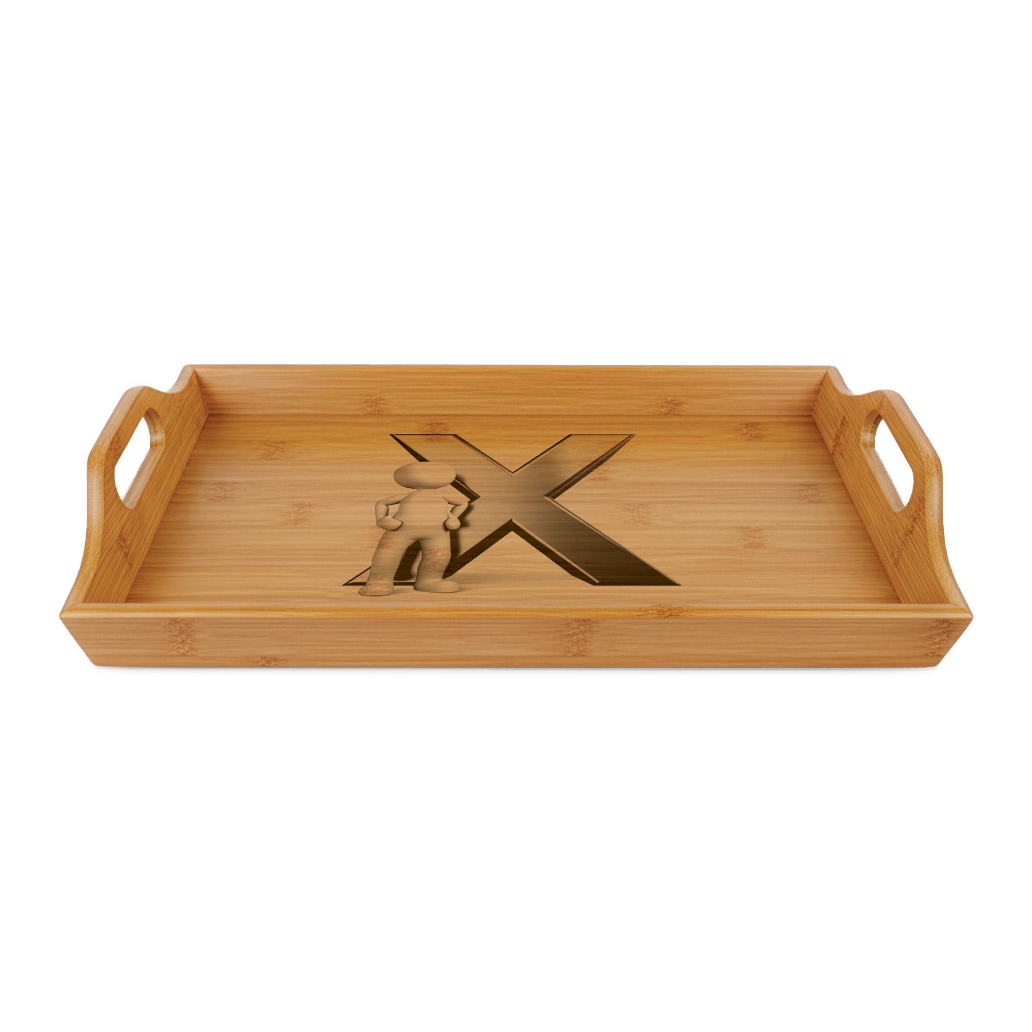 Letter X monogram bamboo serving tray | engraved initial tray