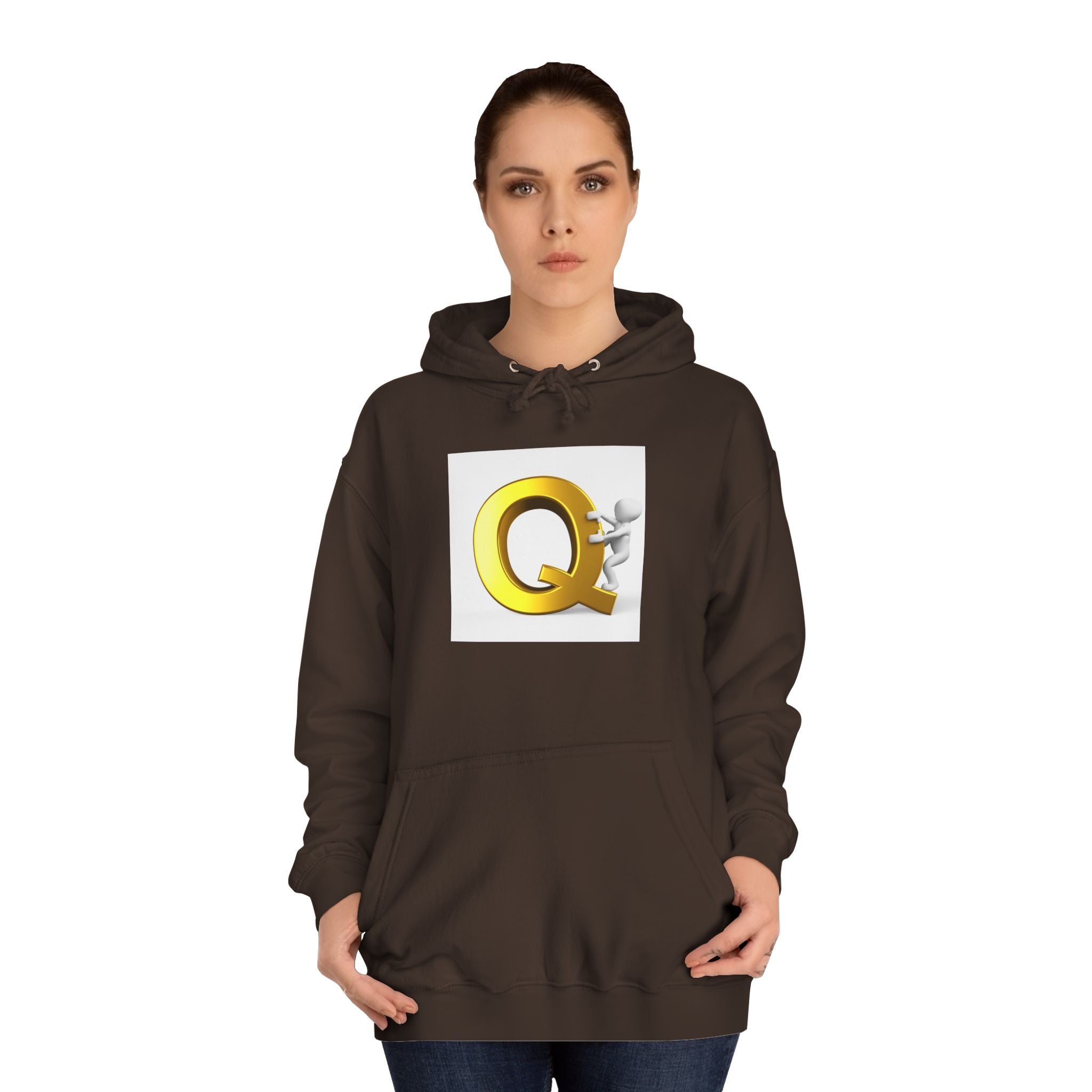 Golden Q Letter Hoodie | 3D Character Climbing Initial Sweatshirt