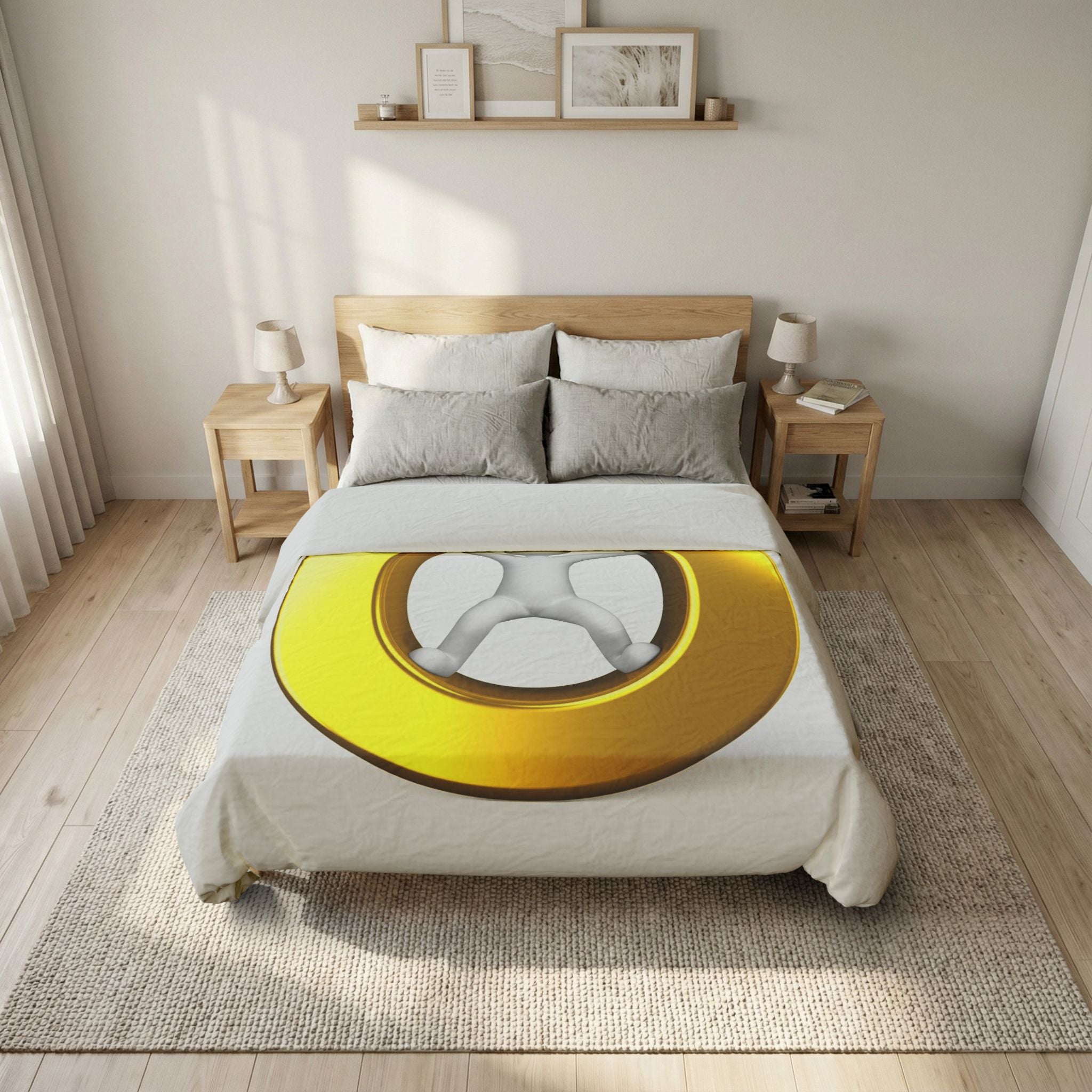 3D Stick Figure Inside Gold Letter O Duvet Cover | Minimal Graphic Bedding