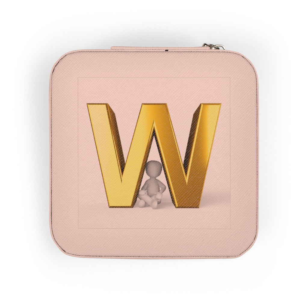 Gold Letter W Jewelry Travel Case | Compact Pink Ring Earring Organizer