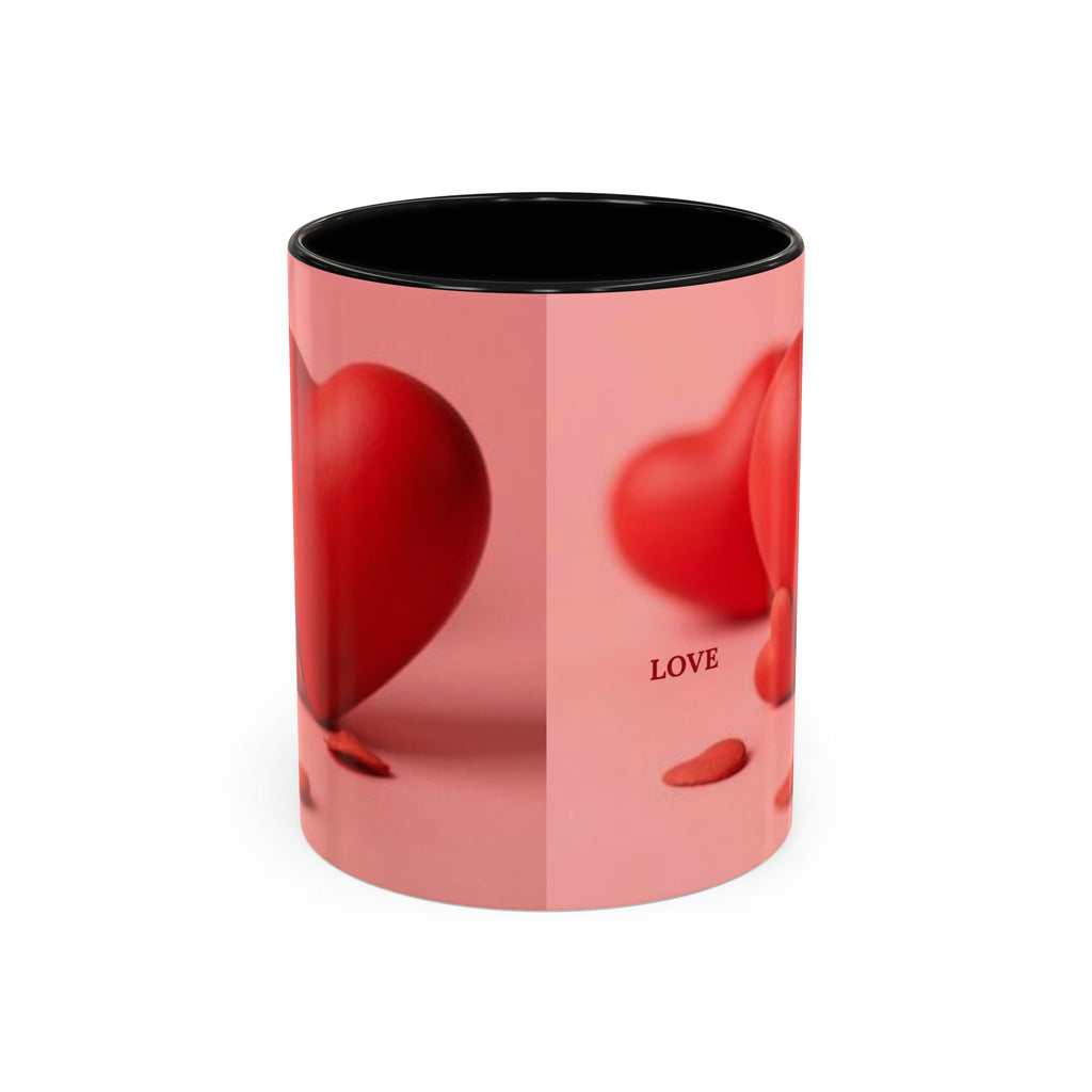 Red Heart Love Design Accent Coffee Mug | Valentine Heart Ceramic Mug