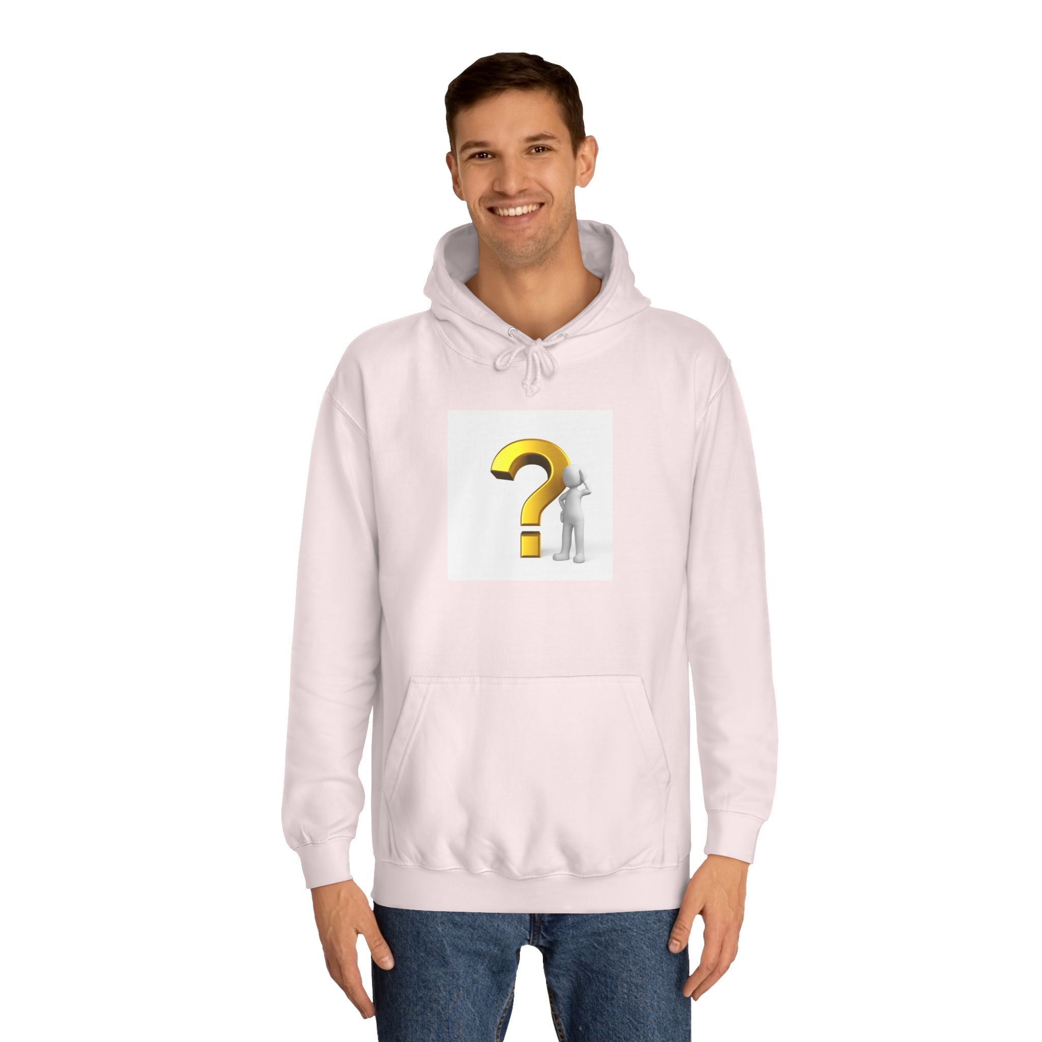 Gold Question Mark with Thinking Figure Hoodie | Mystery Design, Minimalist