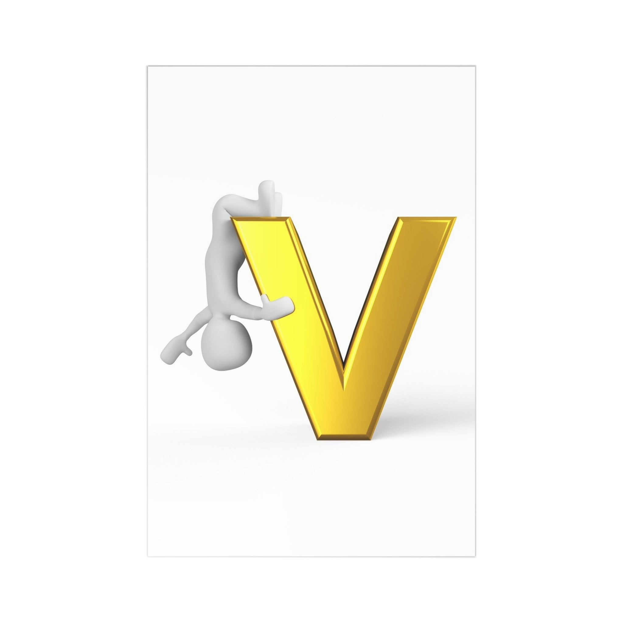 3D Stick Figure with Gold V Postcards