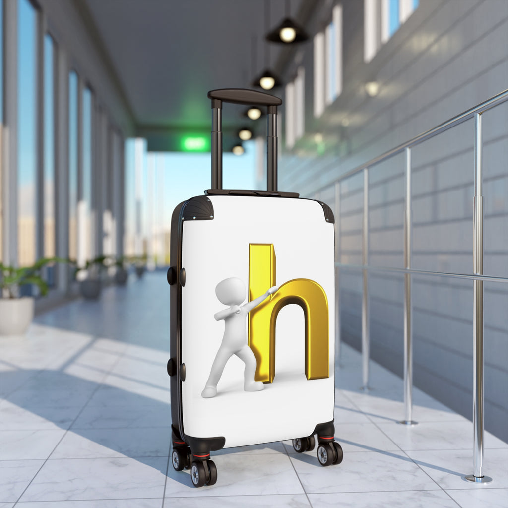 3D Person Standing Beside Gold Letter h Suitcase | Personalized Luggage Case