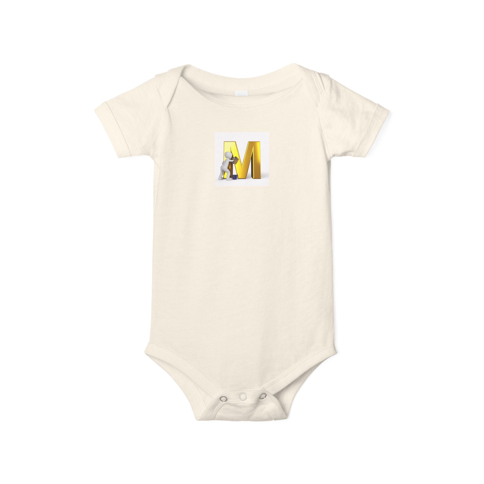 Lettre M jaune avec grenouillère souris | Body bébé initiales monogramme