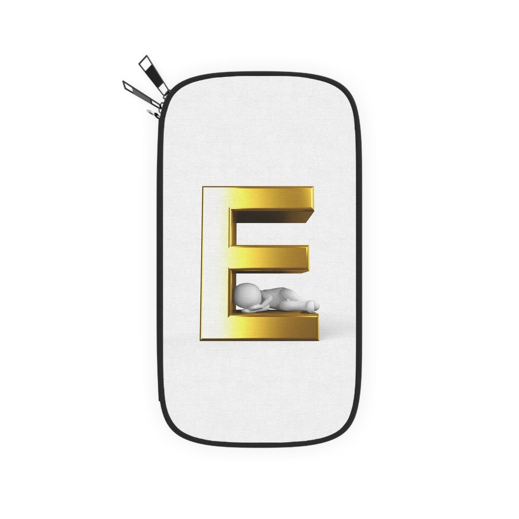 Gold 3D Letter E with Mini Figure Passport Wallet | Monogram Travel Pouch