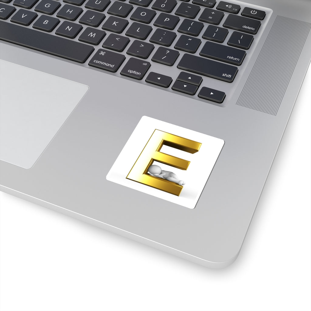 Gold 3D Letter E with Sleeping Figure Sticker