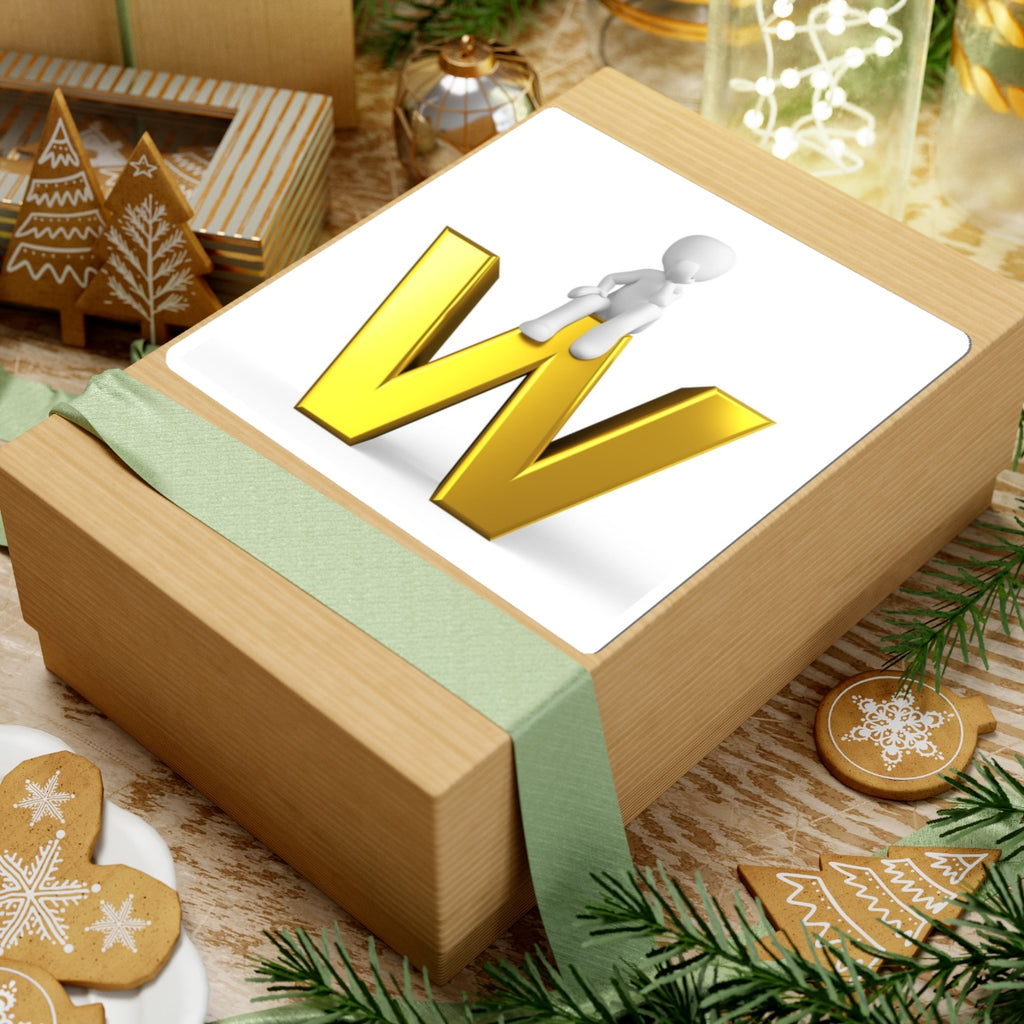 Gold Letter W with Sitting Figure Sticker | Kiss-Cut Sticker