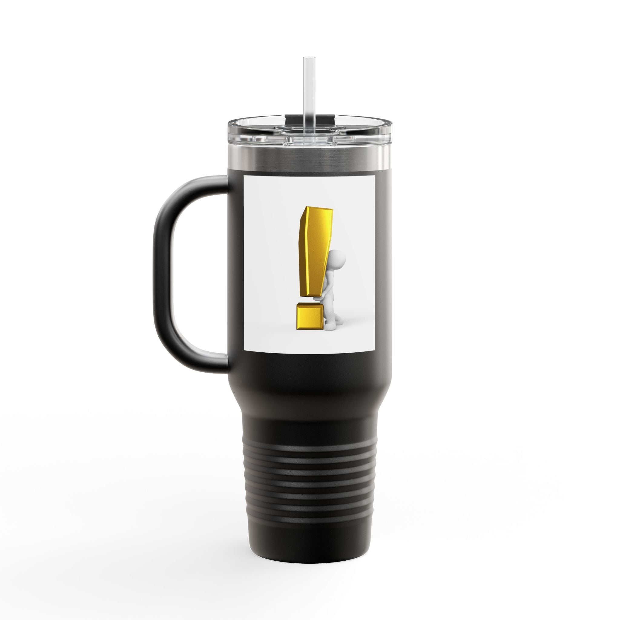 3D Character with Gold Exclamation Mark Travel Mug | 40oz Insulated Tumbler