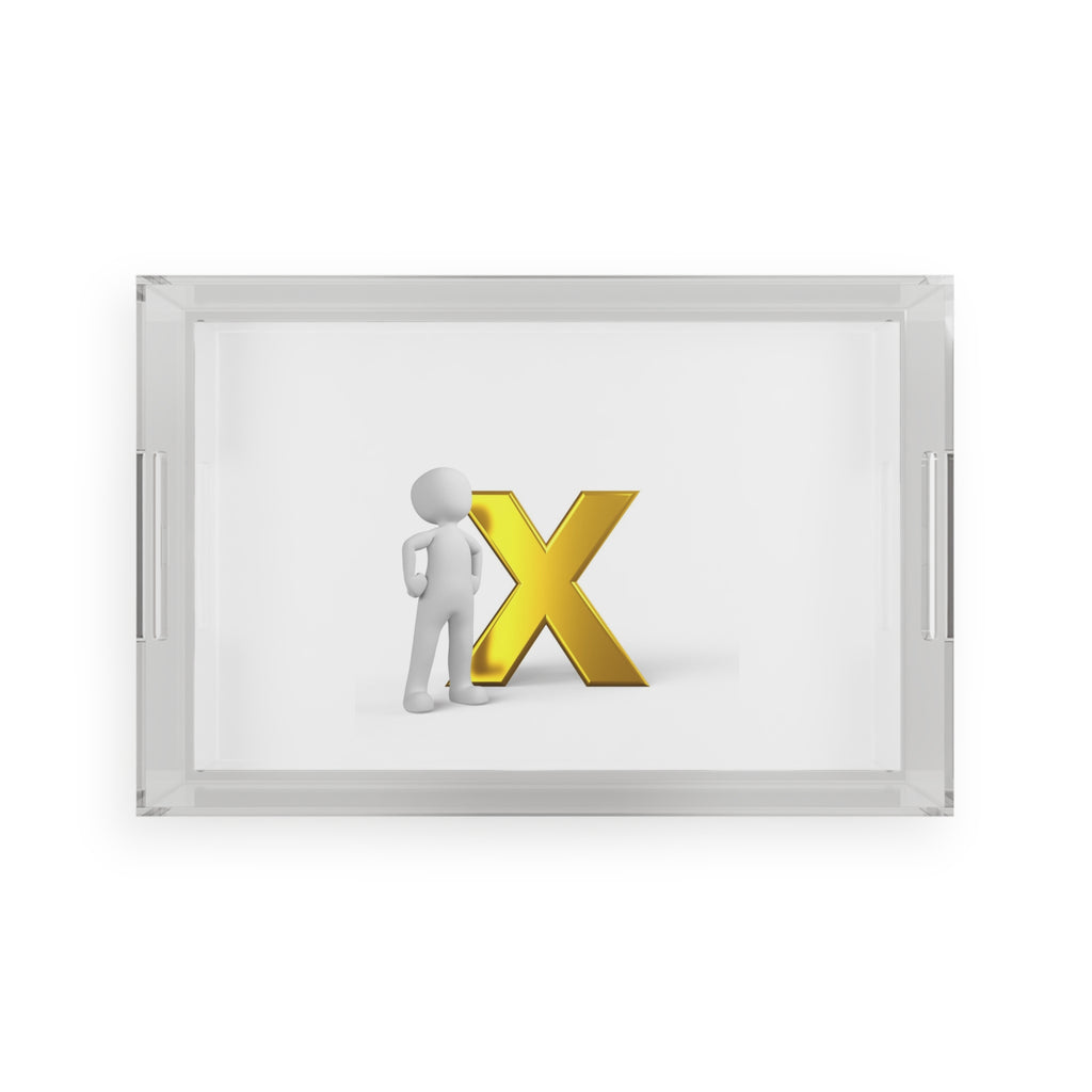 3D Gold X with Figure Acrylic Serving Tray | Modern Initial Decor