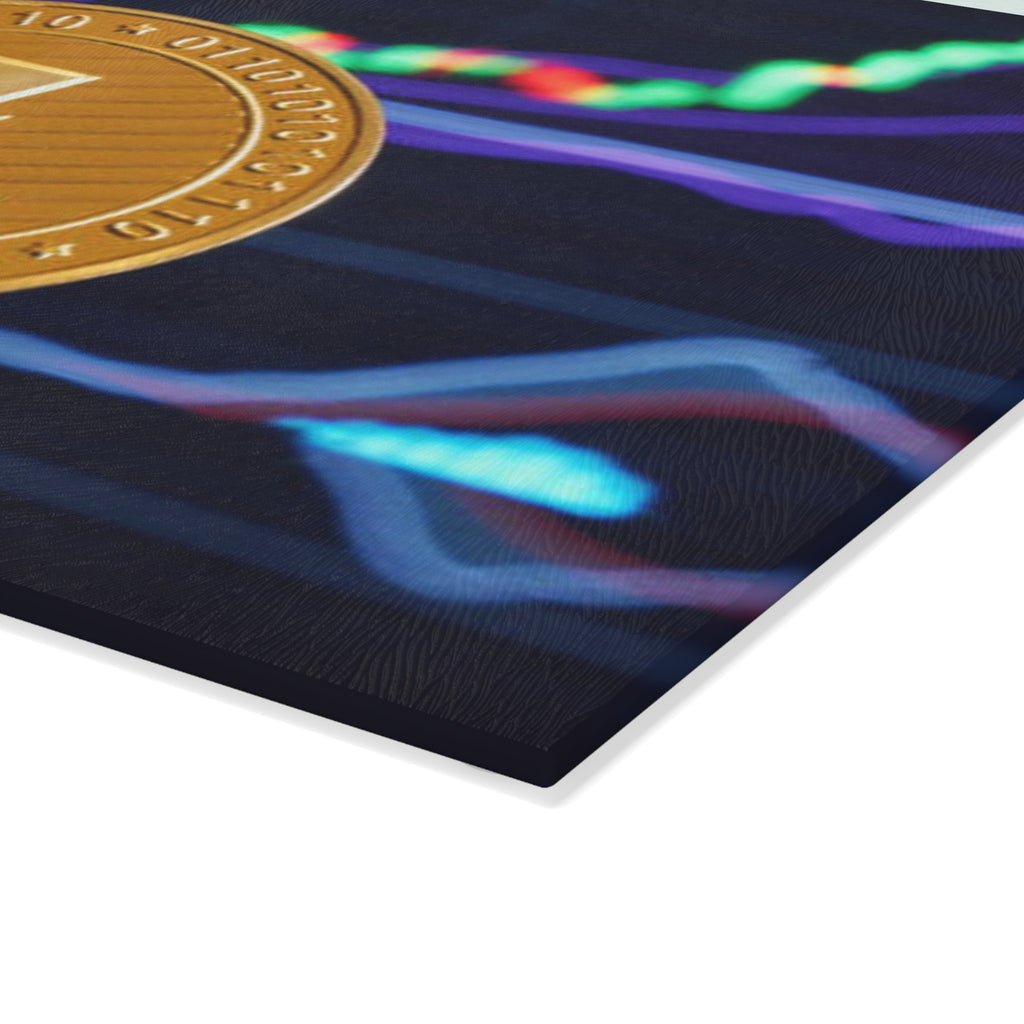 Litecoin Coin with Crypto Market Chart Glass Cutting Board | Cryptocurrency Kitchen Decor