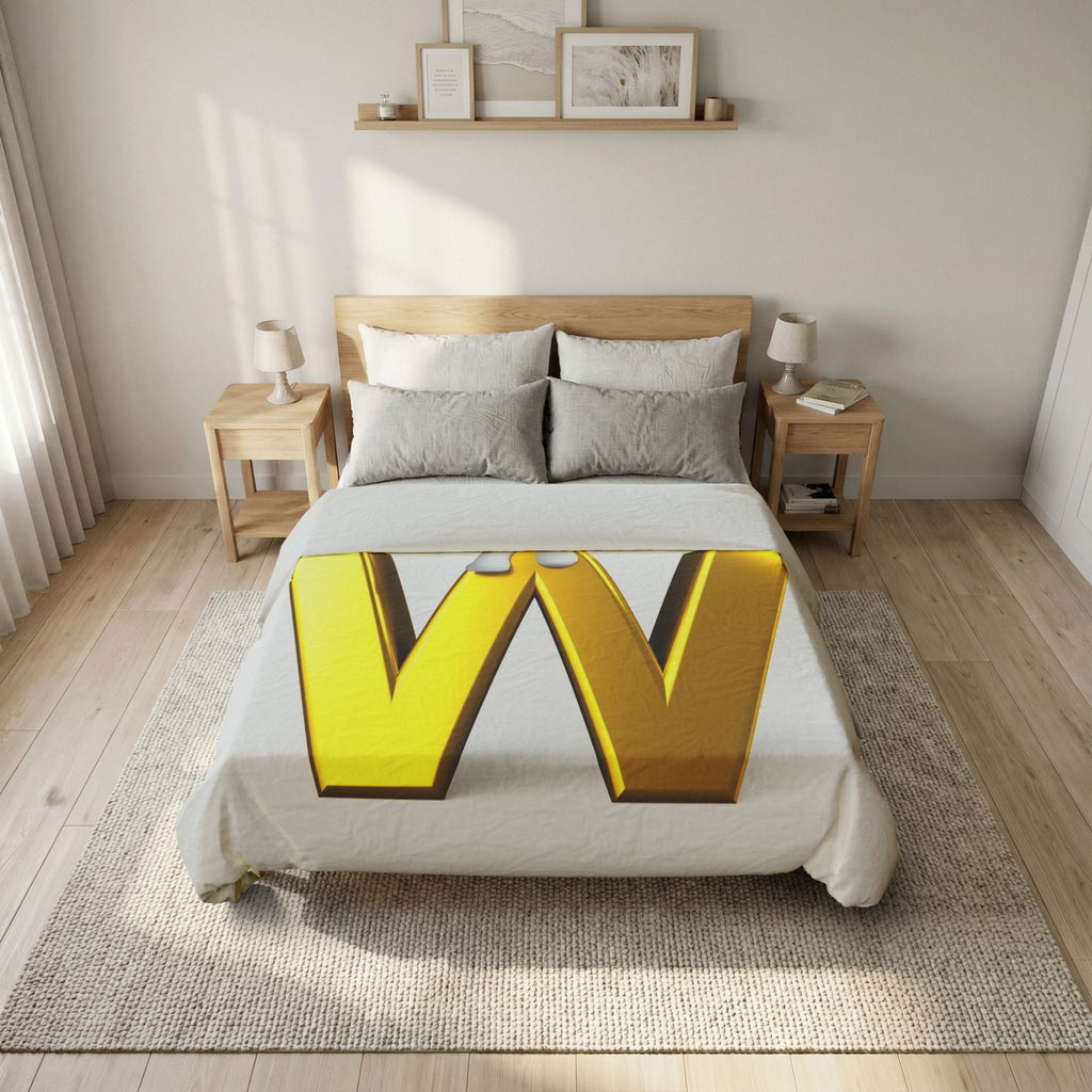 3D Gold Letter W Monogram Duvet Cover | Initial W Bedding