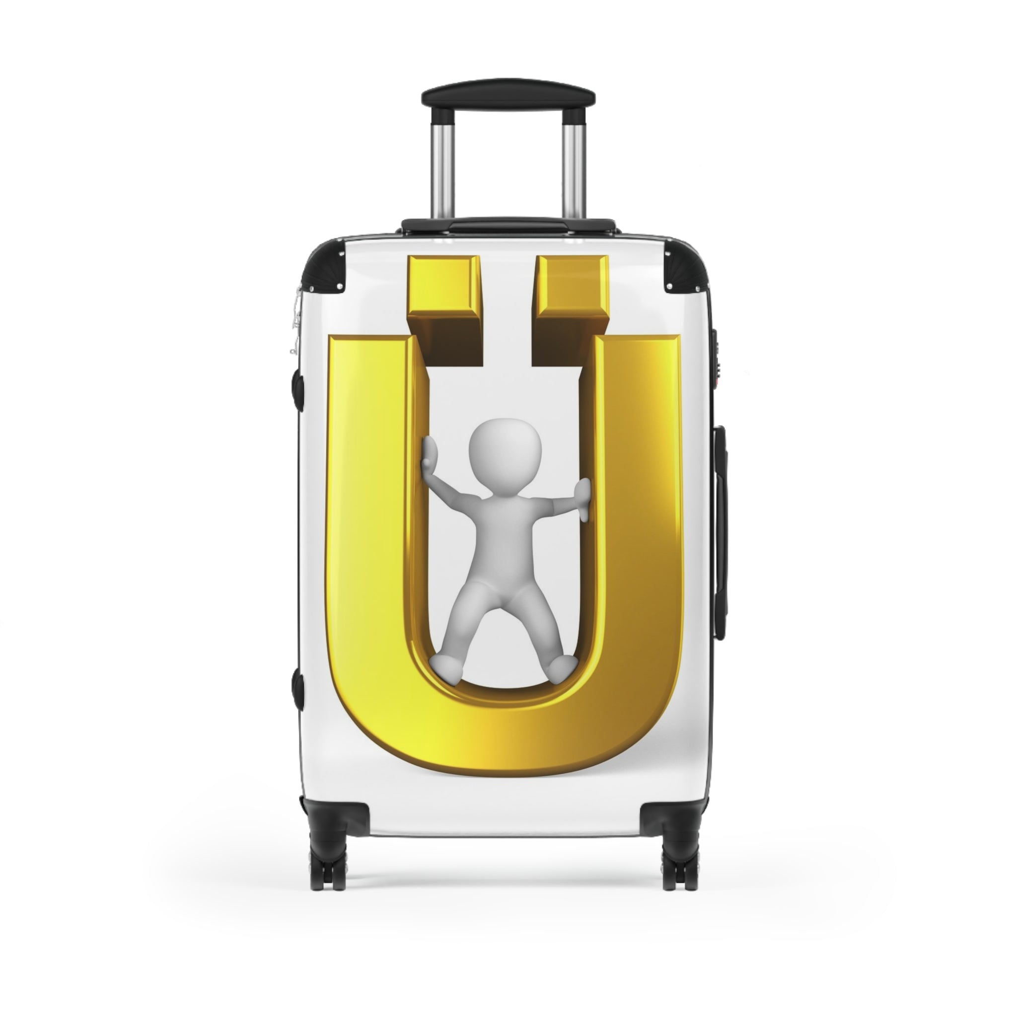 Gold Letter Ü with 3D Figure Suitcase | Monogram Luggage