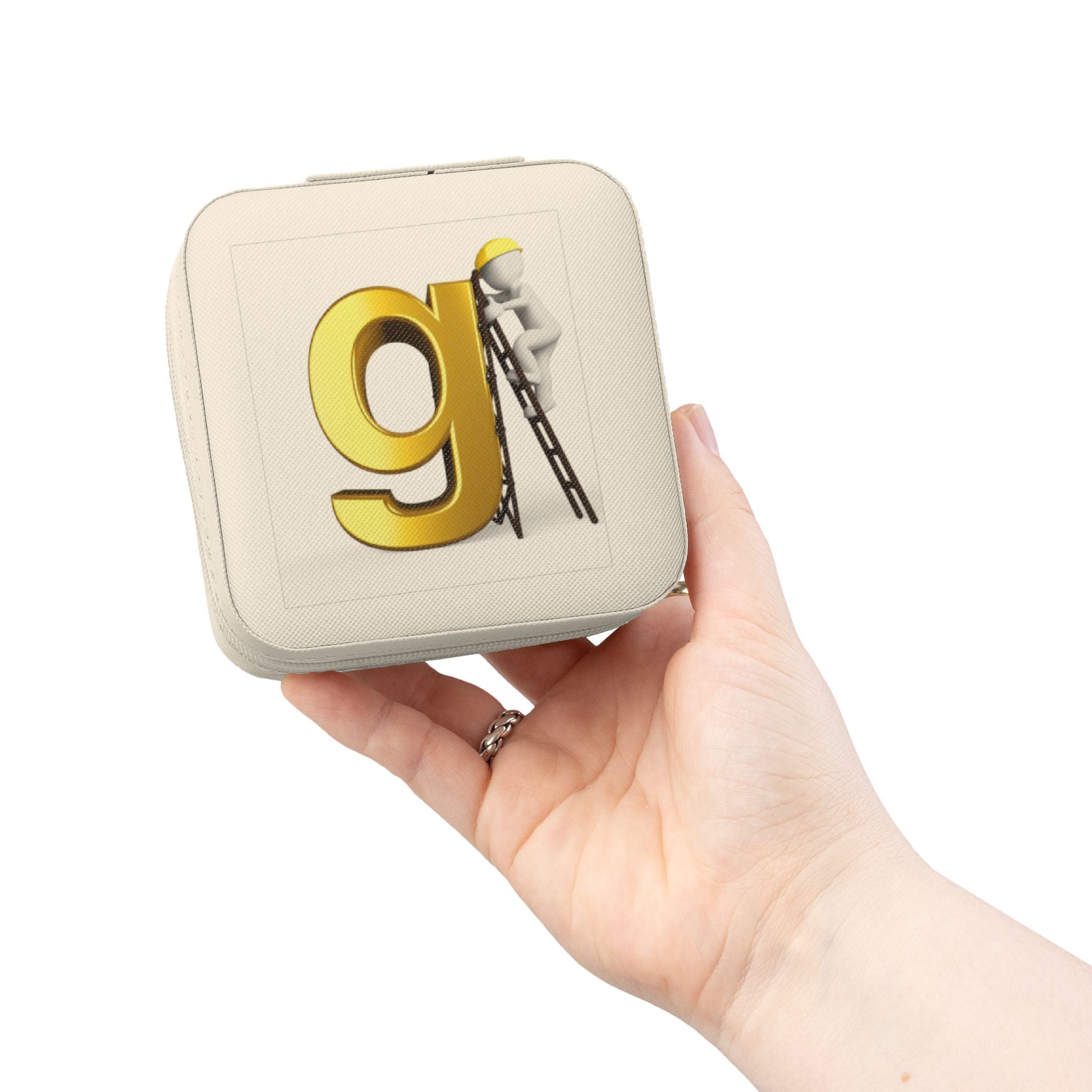 Gold letter G monogram Jewelry Travel Case | compact zippered travel jewelry organizer