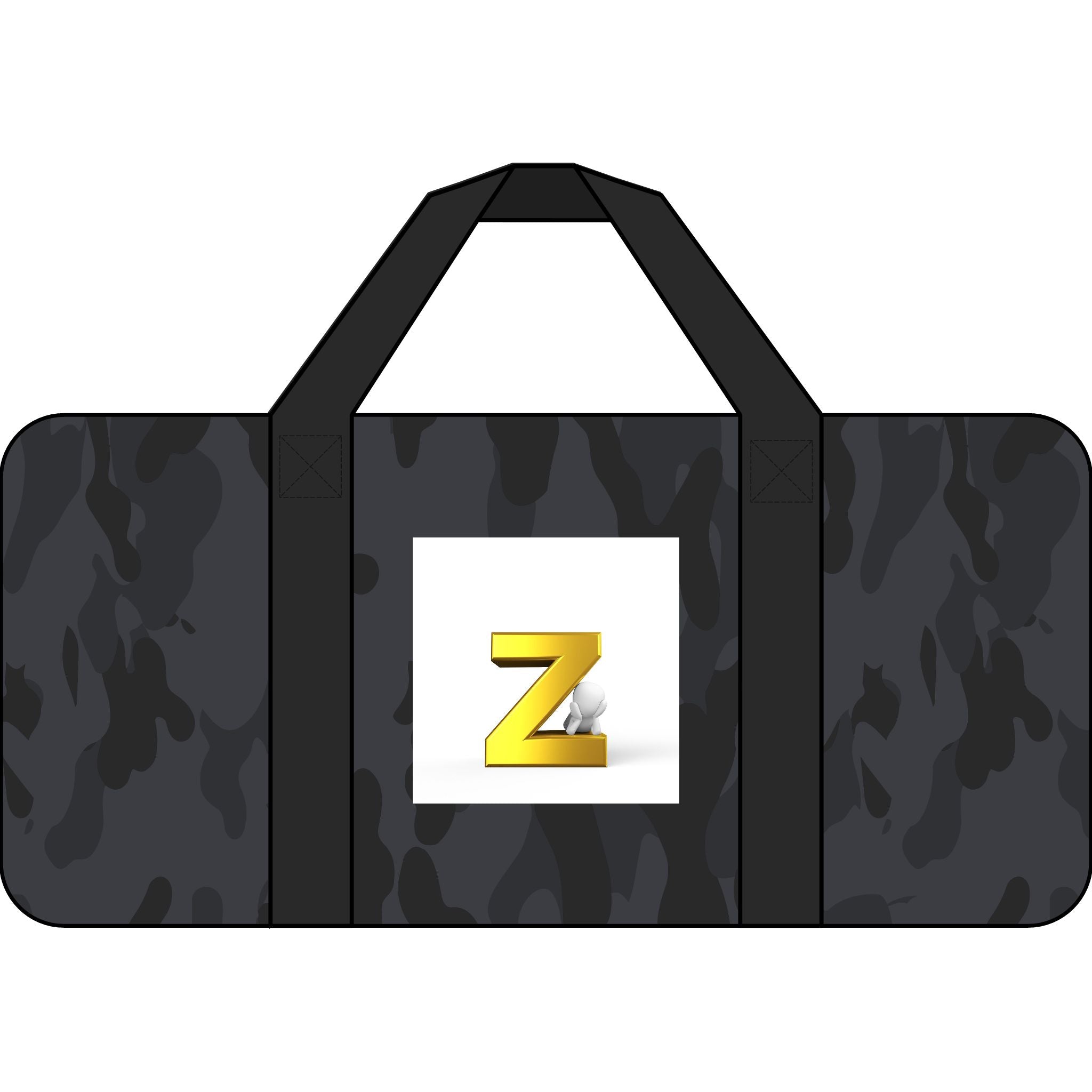 Gold Z Initial Duffel Bag | Checker Strap, Black Camo Travel Bag