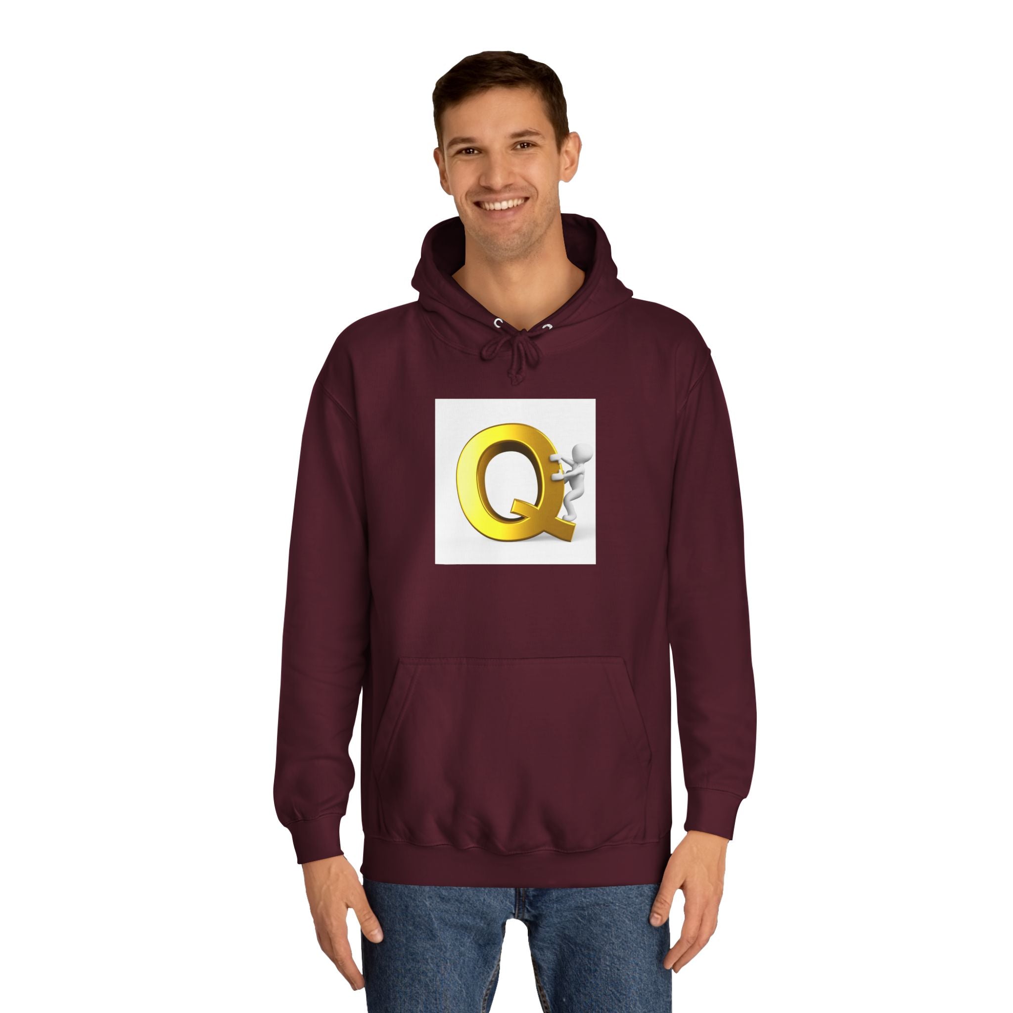 Golden Q Letter Hoodie | 3D Character Climbing Initial Sweatshirt