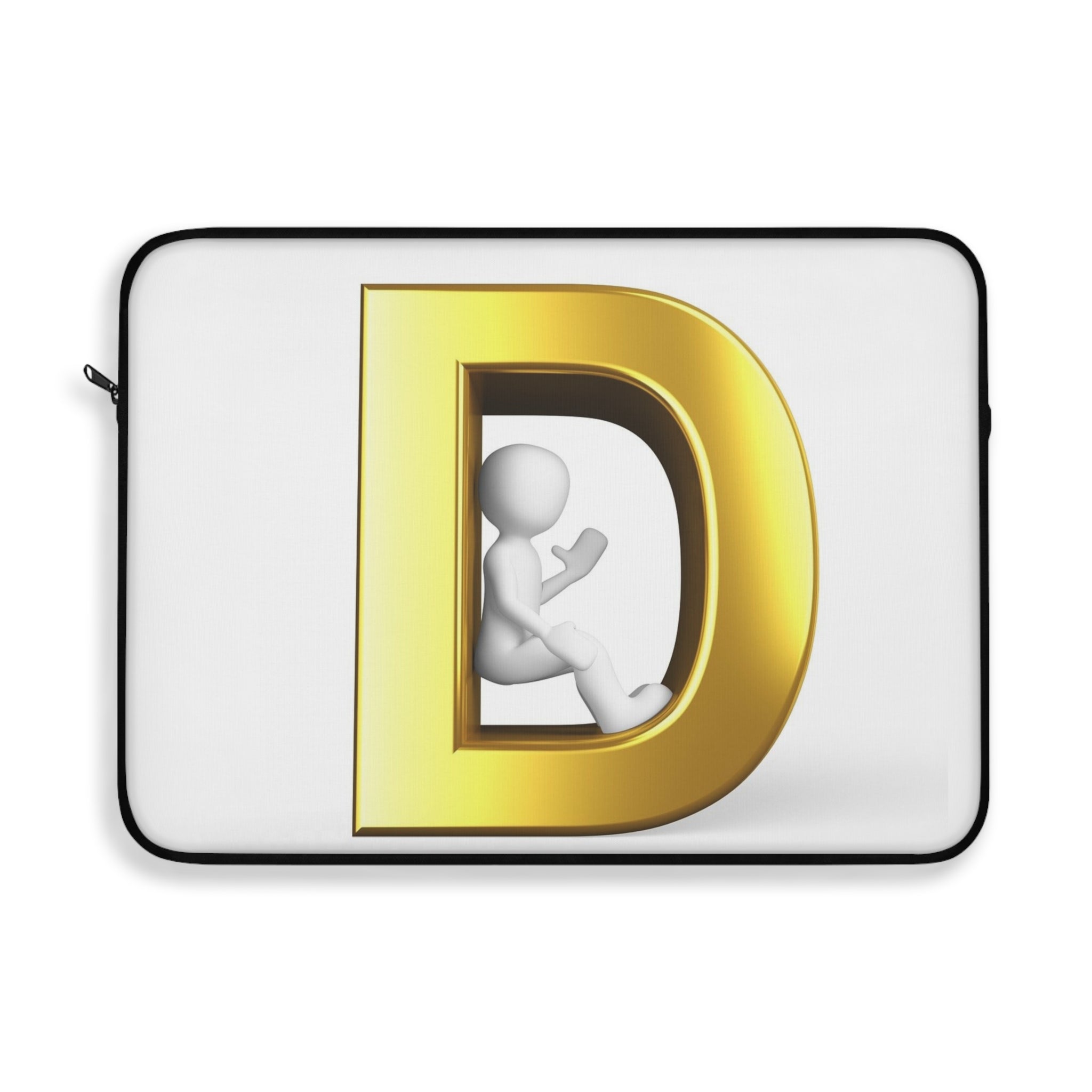 Housse d'ordinateur portable avec lettre D dorée en 3D | Initiale Monogramme