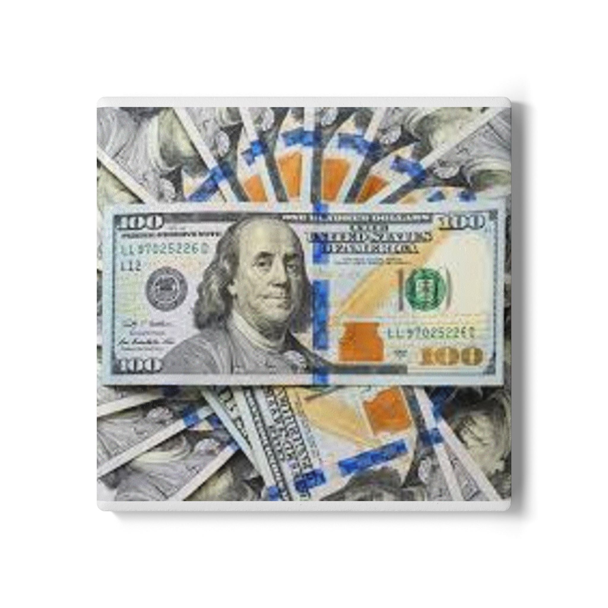 Hundred Dollar Bill Ceramic Coaster | Money Print, Cork Back