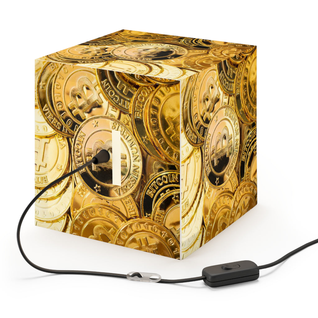 Bitcoin Coins Light Cube Lamp | Cryptocurrency Decor, Gold Coin Pattern