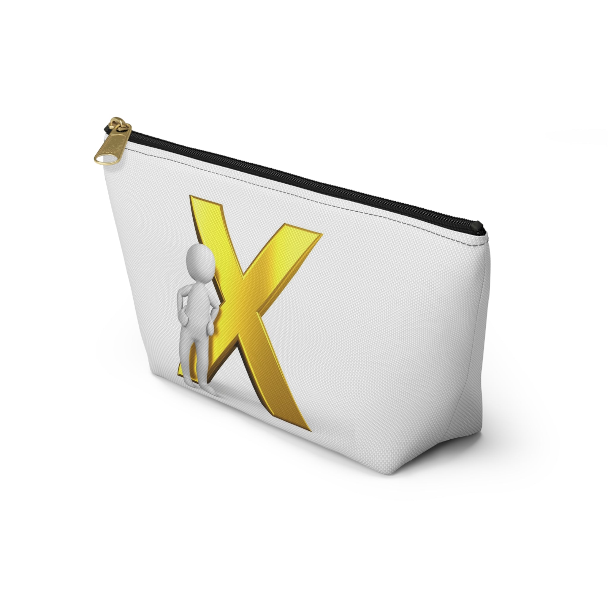 Gold Letter X with Stick Figure Accessory Pouch | T-Bottom Zipper Pouch