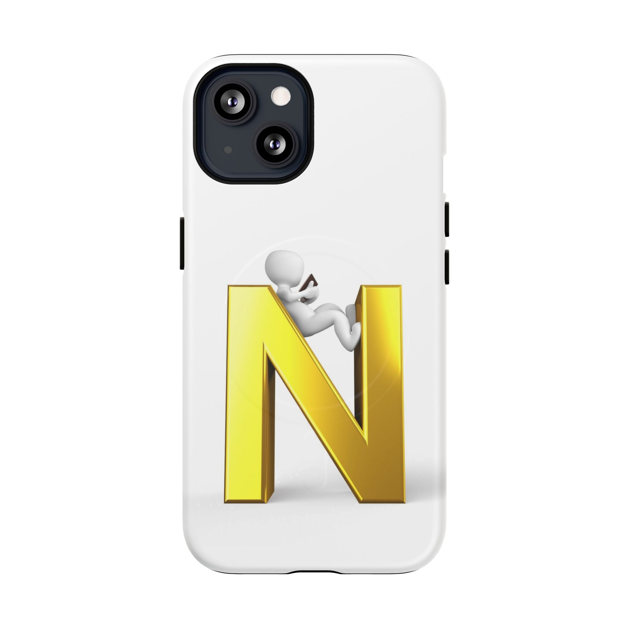 Coque de téléphone en or, lettre N, figure 3D | Coque magnétique robuste
