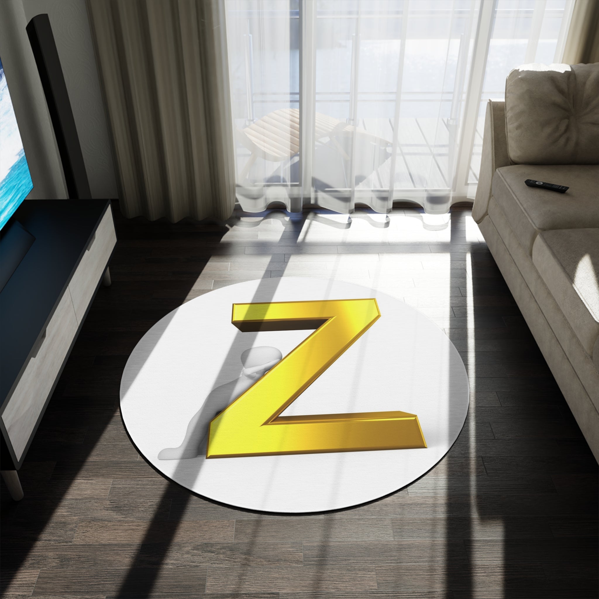 Gold Letter Z monogram Round Rug | Initial Z floor mat