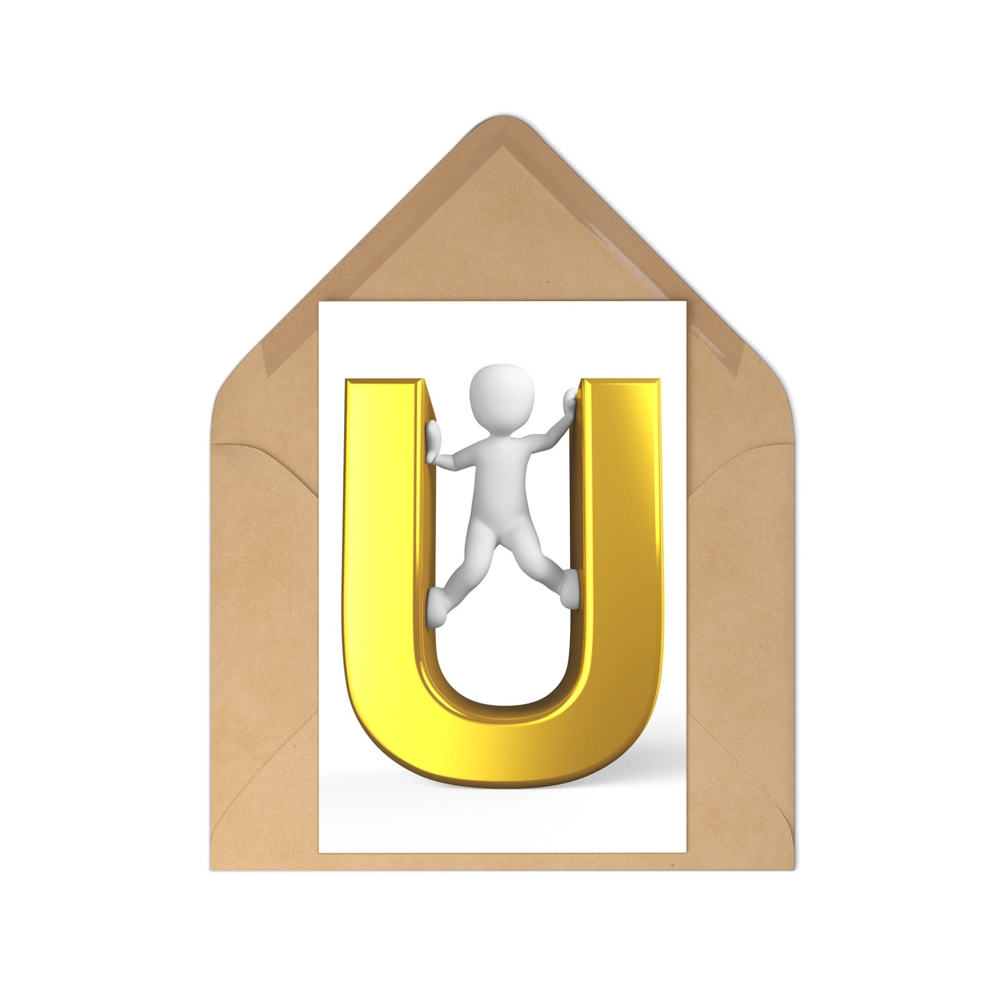 Gold 3D Letter U Postcards (7 pcs) | Alphabet Stationery