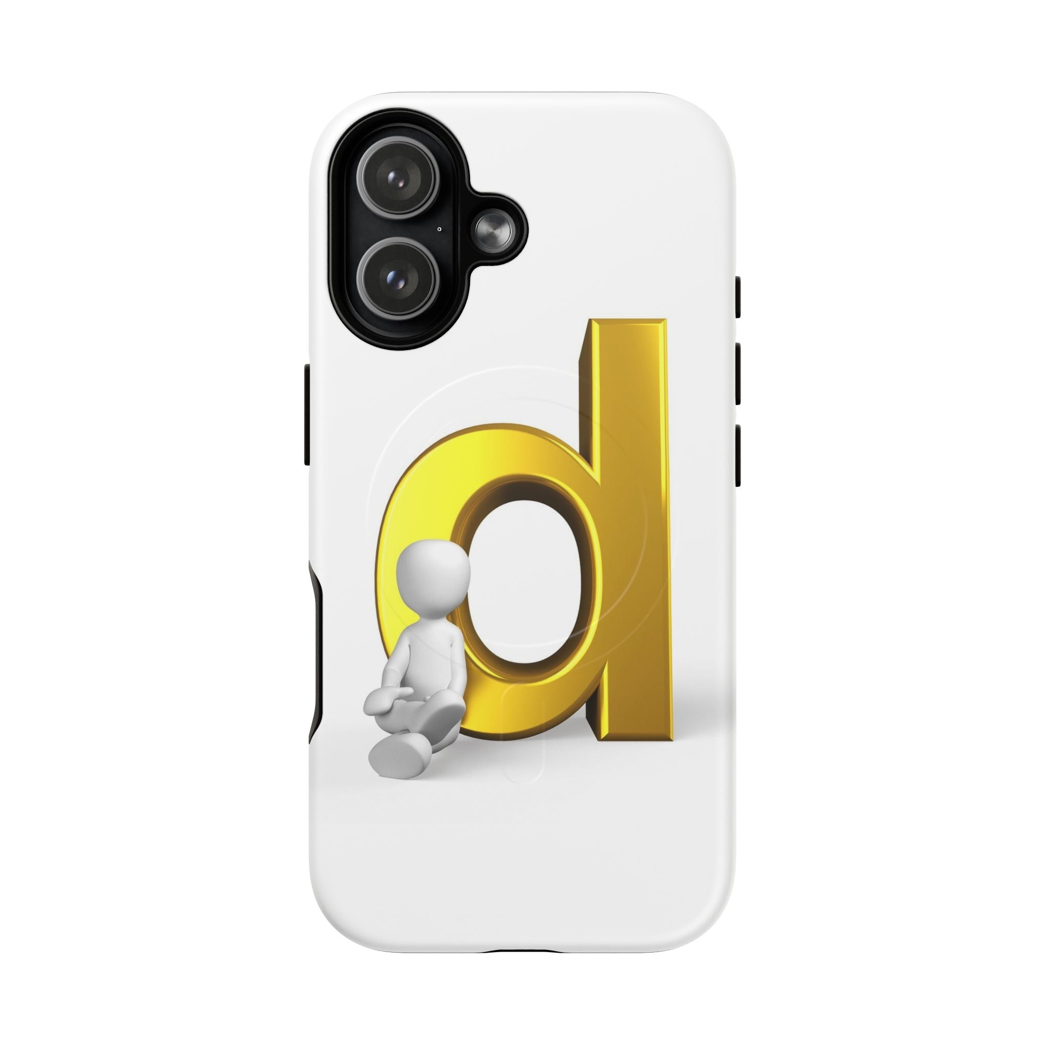 Coque de téléphone Lettre D dorée avec personnage assis | Coque magnétique