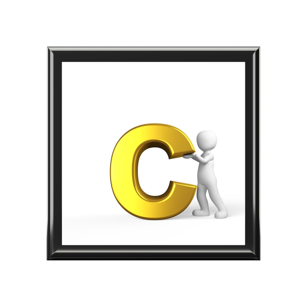 Gold Letter C with Figure Jewelry Box | Personalized Monogram Keepsake
