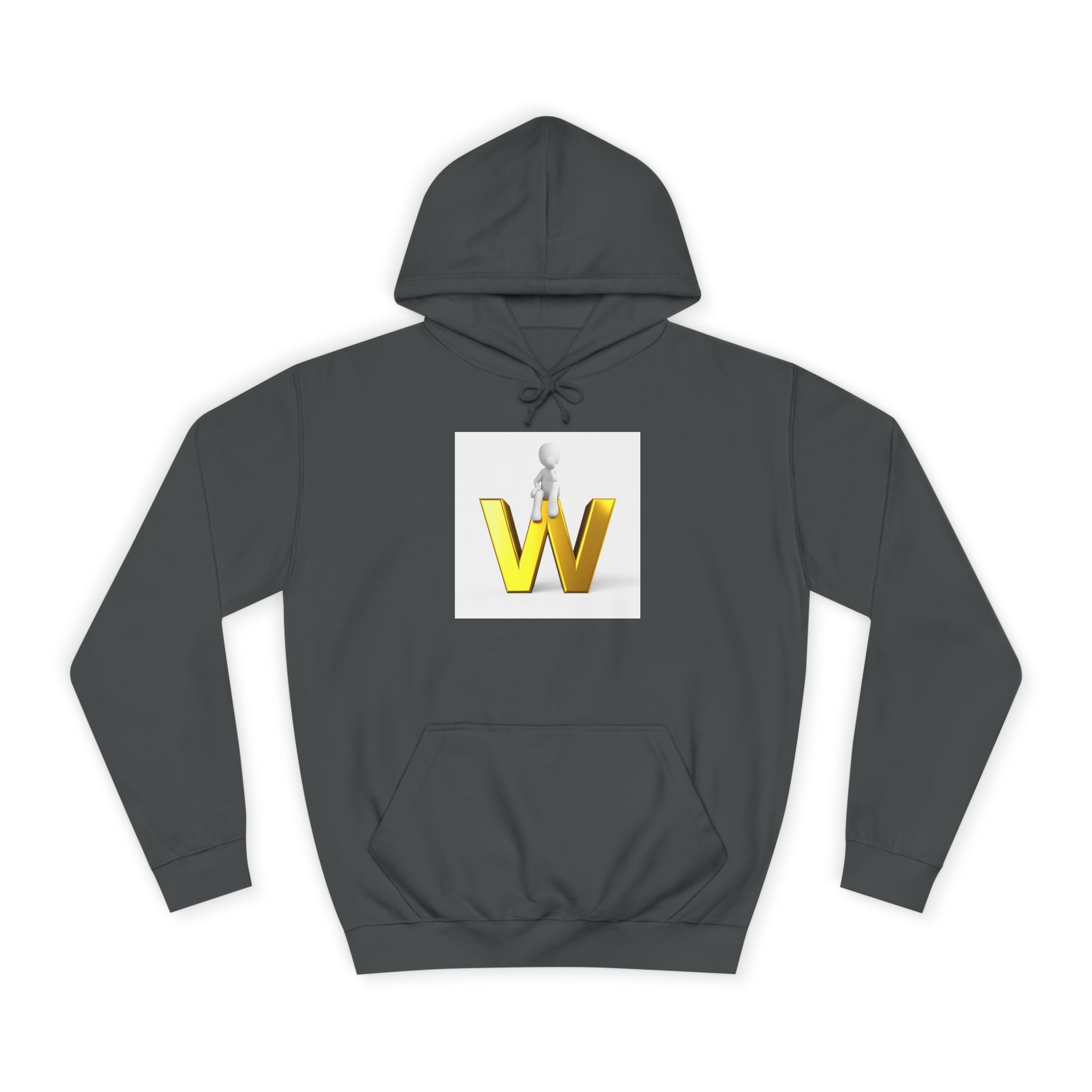 Sweat à capuche lettre W dorée 3D avec figurine assise | Sweat-shirt initiale W