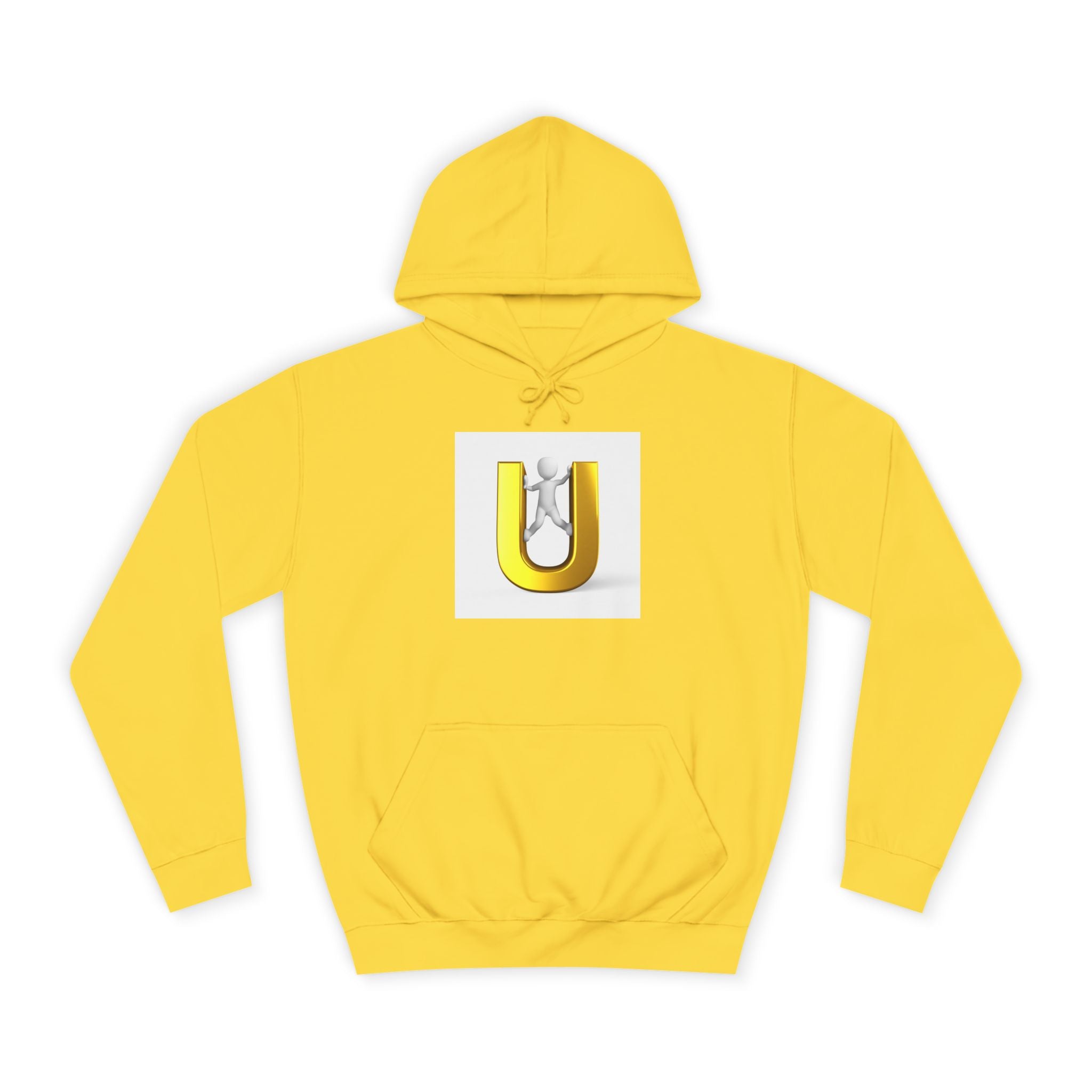Sweat à capuche lettre U 3D Or | Sweat-shirt typographique bonhomme allumette grimpant