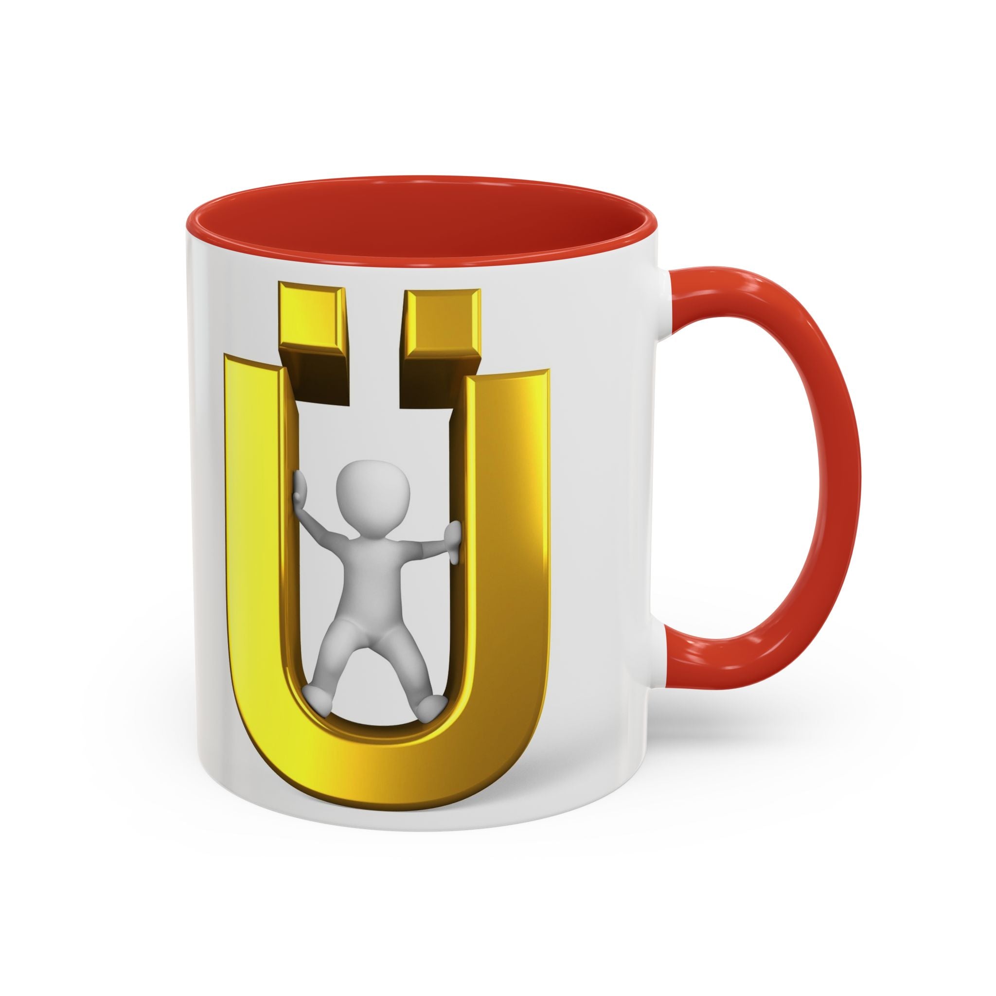 Tasse à café 3D « Lettre Ü dorée avec figurine stylisée » | Mug à anse de couleur