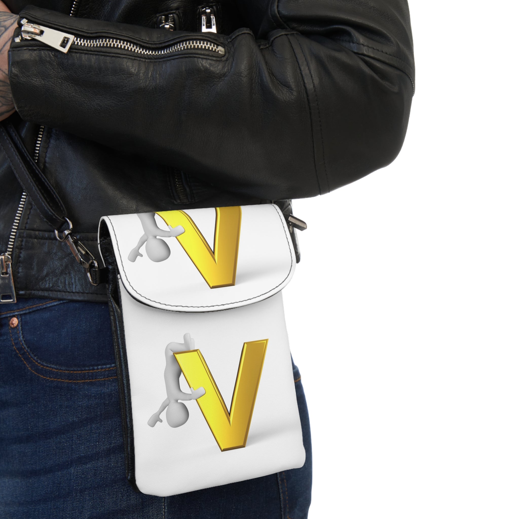 Yellow Letter V Pattern Cell Phone Wallet | Small Crossbody Phone Pouch