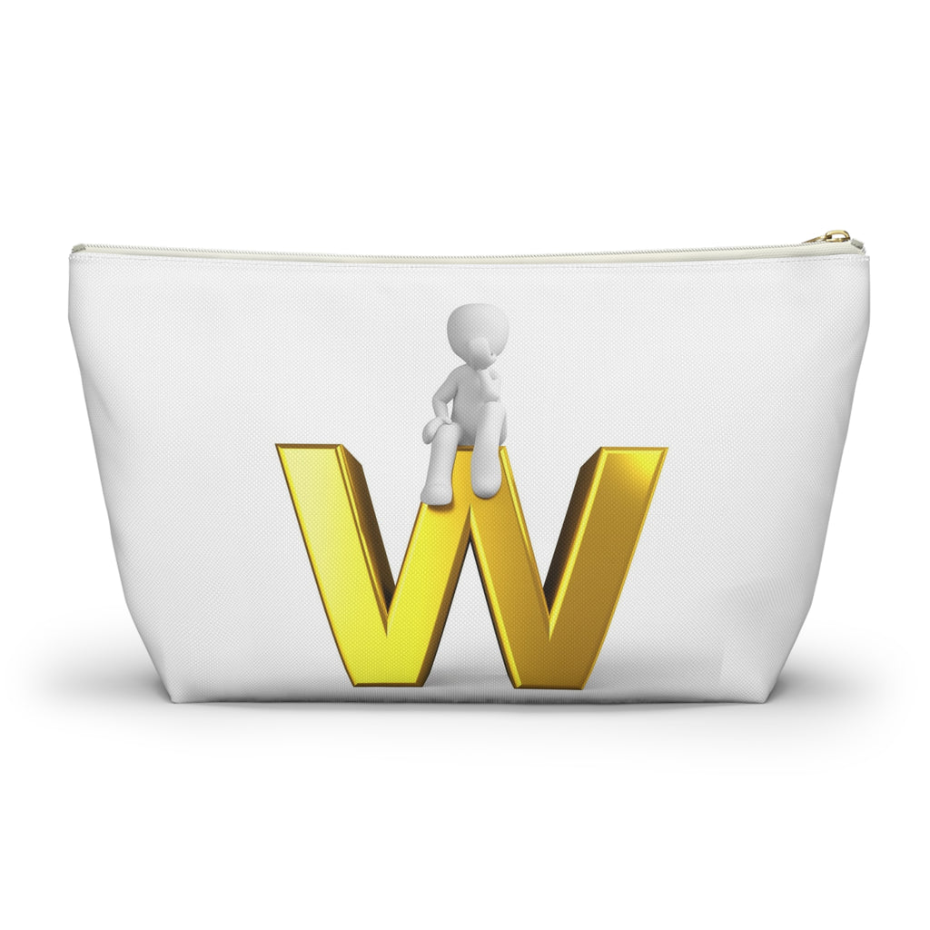 Gold Letter W with Sitting Figure Accessory Pouch | Initial Makeup Bag