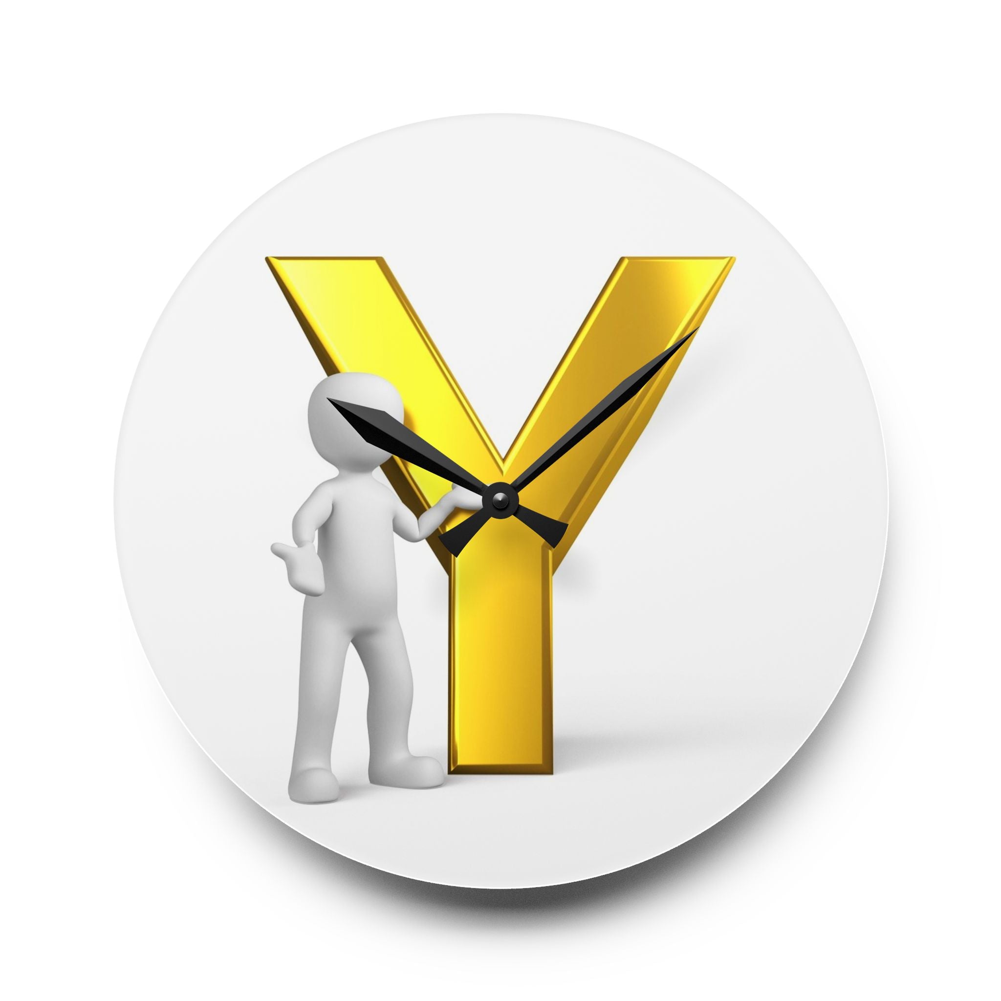Yellow Gold Letter Y with 3D Figure Acrylic Wall Clock | Monogram Initial Decor