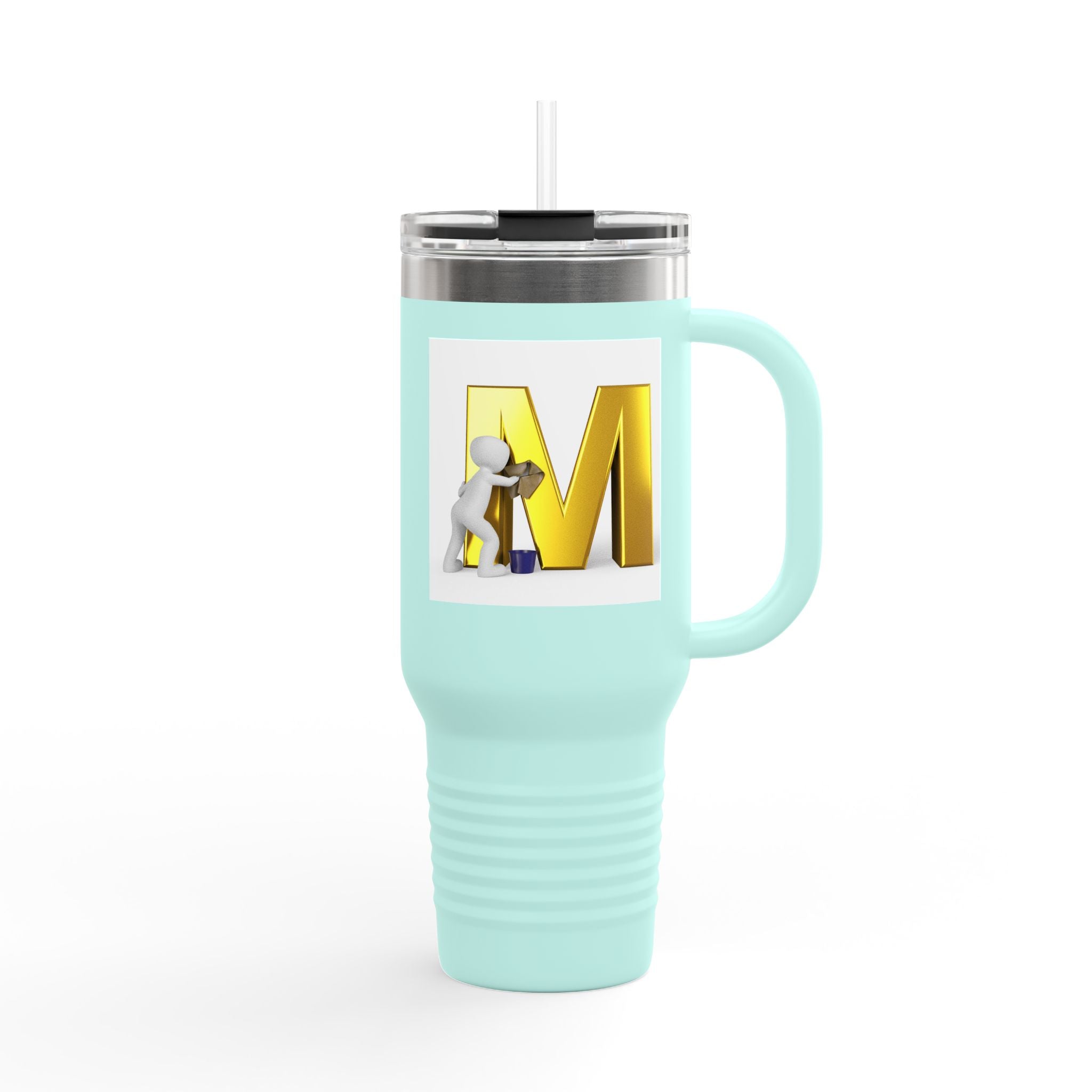 3D Gold Letter M with Figure Travel Mug | 40oz Insulated Tumbler