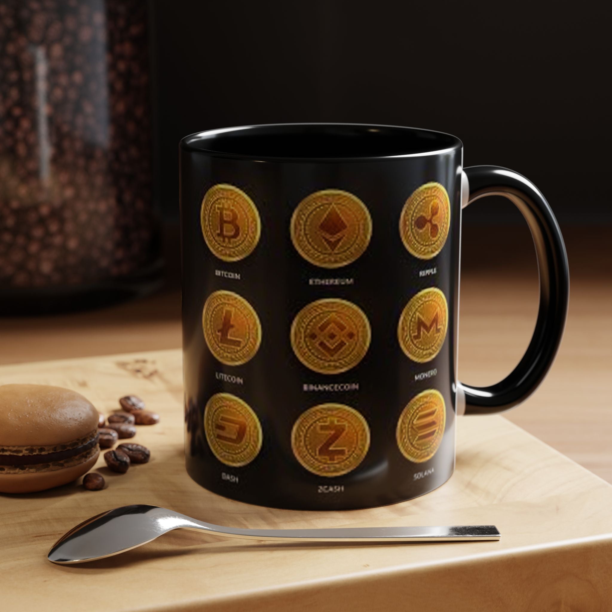 Cryptocurrency Coin Icons Accent Mug | Bitcoin Ethereum Litecoin Doge Coffee Mug