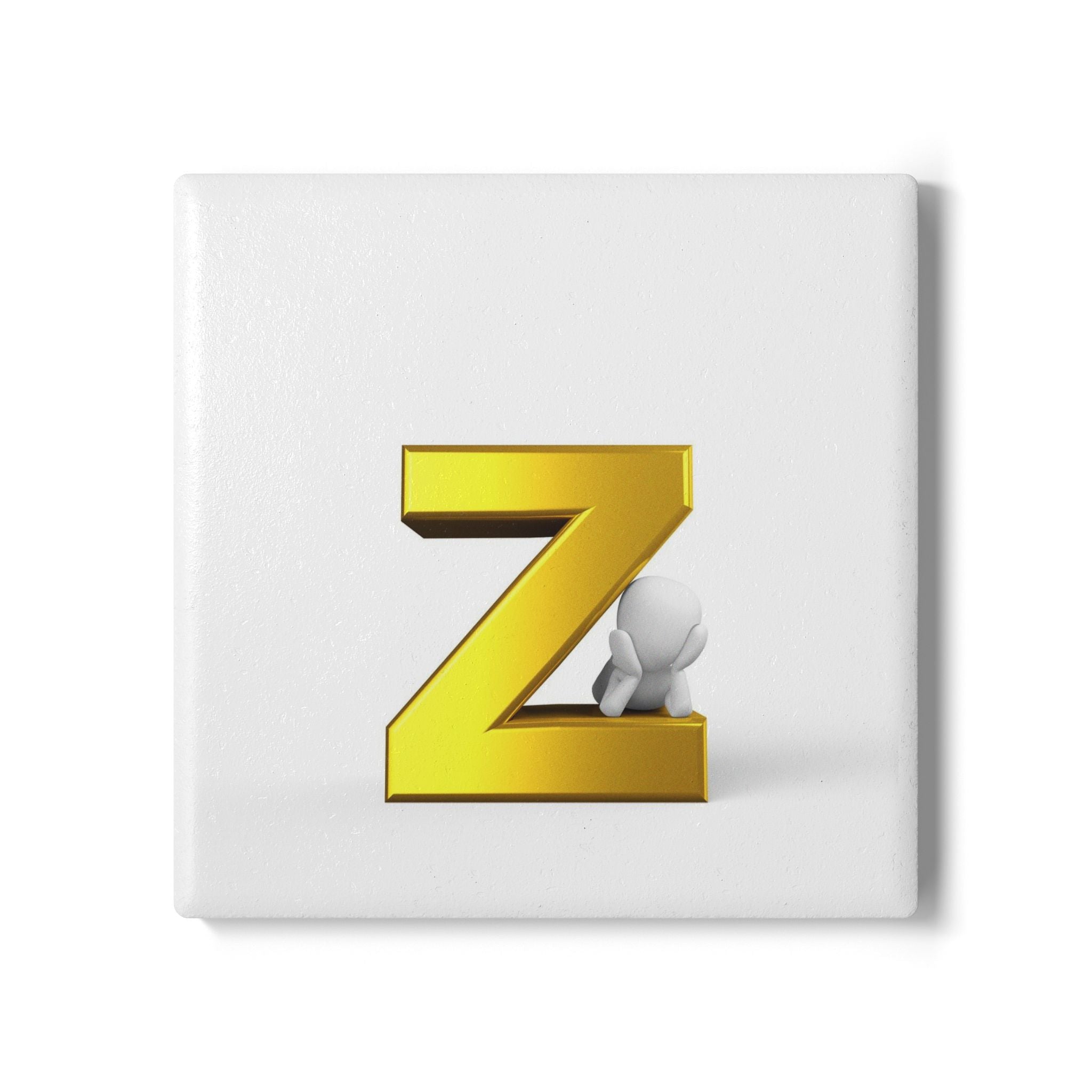 Gold Letter Z Ceramic Coaster | Monogram Initial coaster