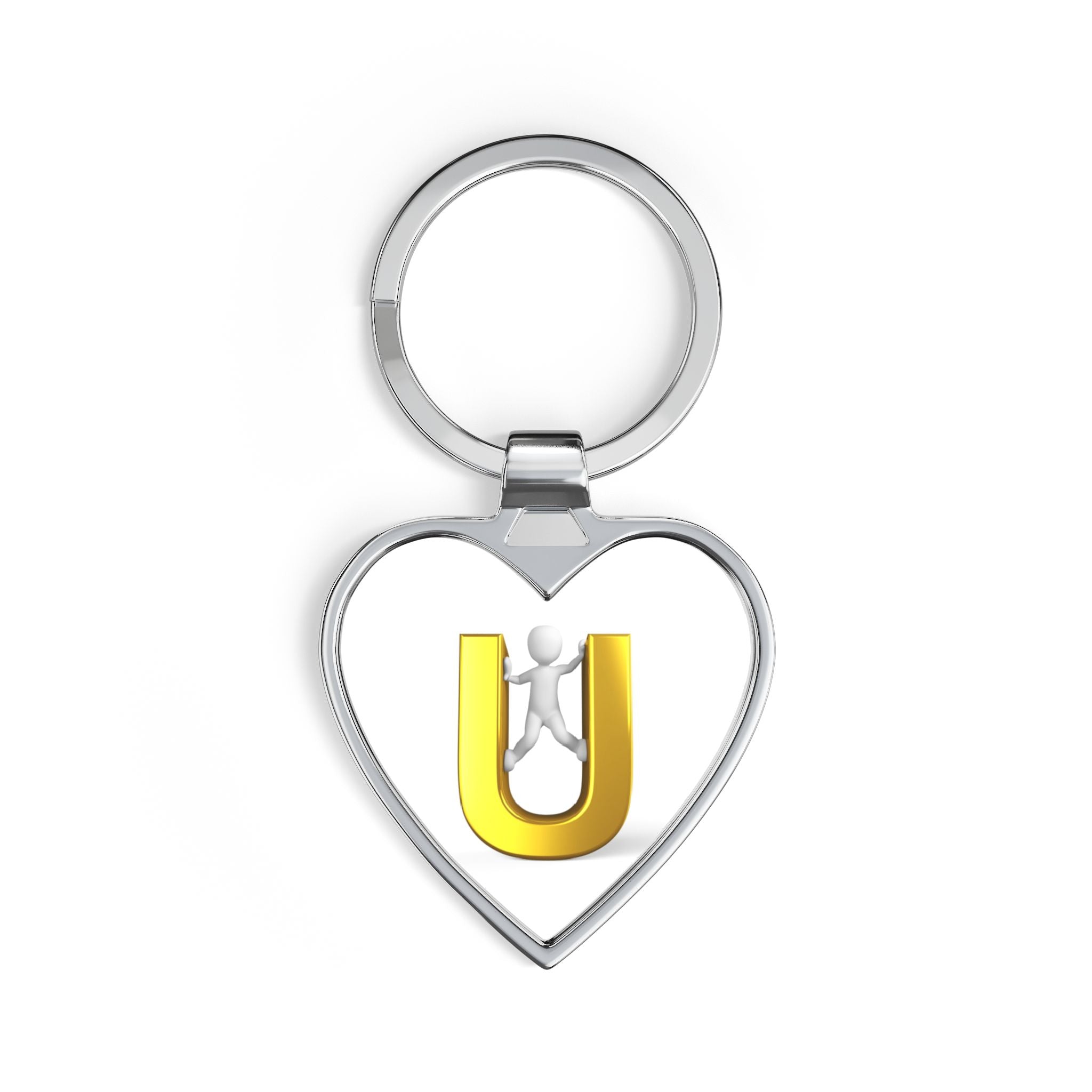 Gold U Initial Heart Keychain | Monogram Letter U Keyring