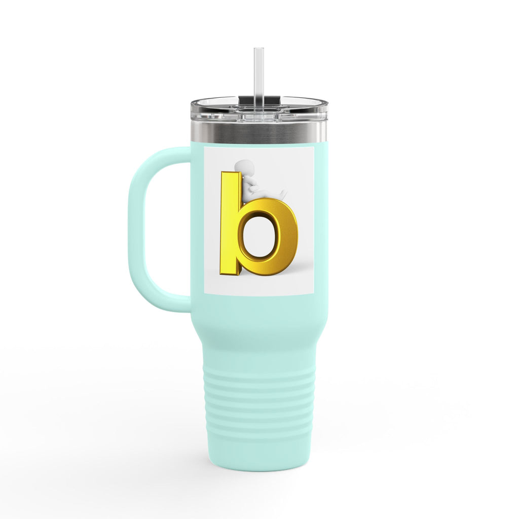 Gold 3D Letter B Travel Mug | 40oz Insulated Tumbler with Handle