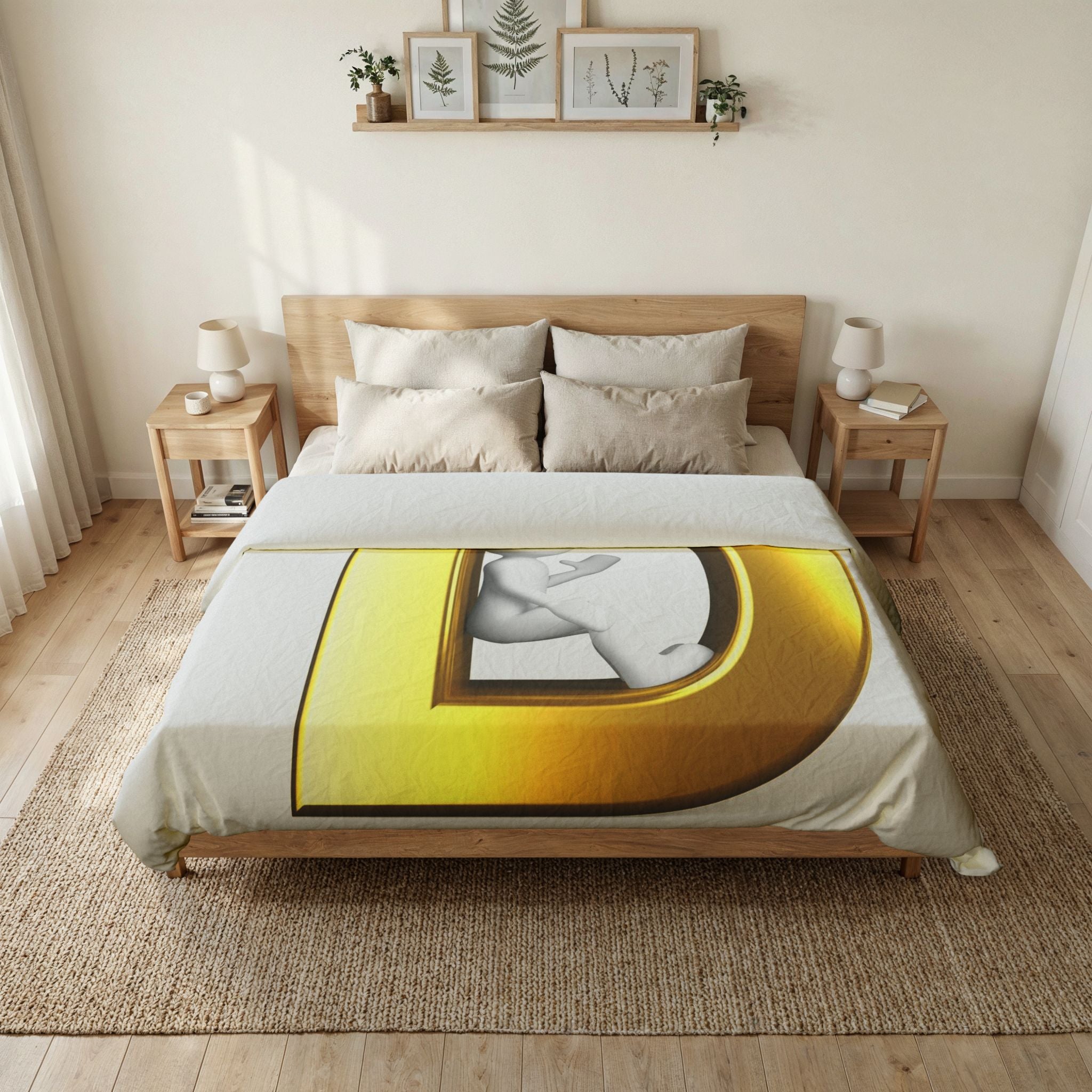 Gold Letter D Monogram Duvet | Initial Bedding, Personalized Alphabet Cover