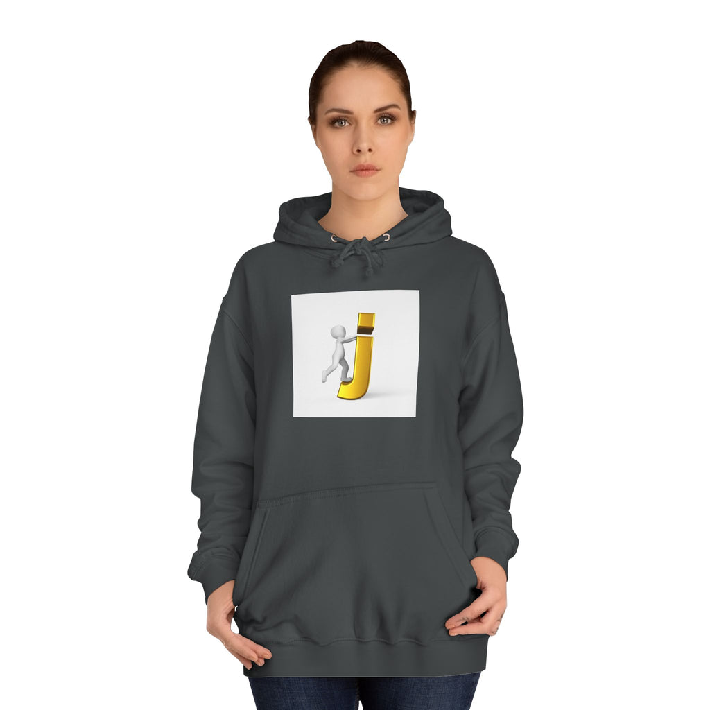 3D Stick Figure Riding Gold Letter J Hoodie | Initial Monogram Letter J
