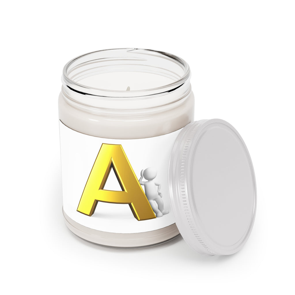 Gold Letter A Monogram Candle Soy Candle | 9oz Jar with White Lid