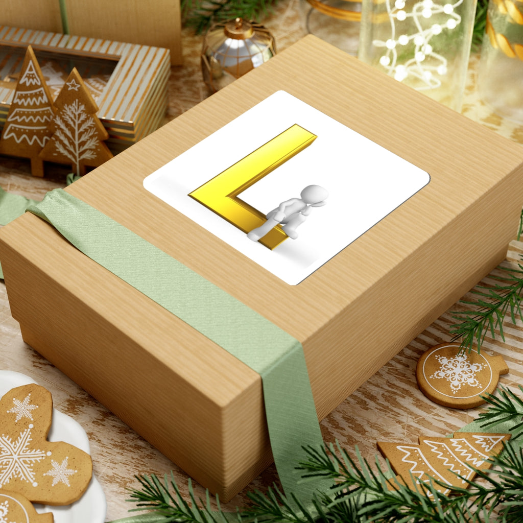 Gold 3D Letter L with Sitting Figure Sticker | Kiss-Cut Sticker