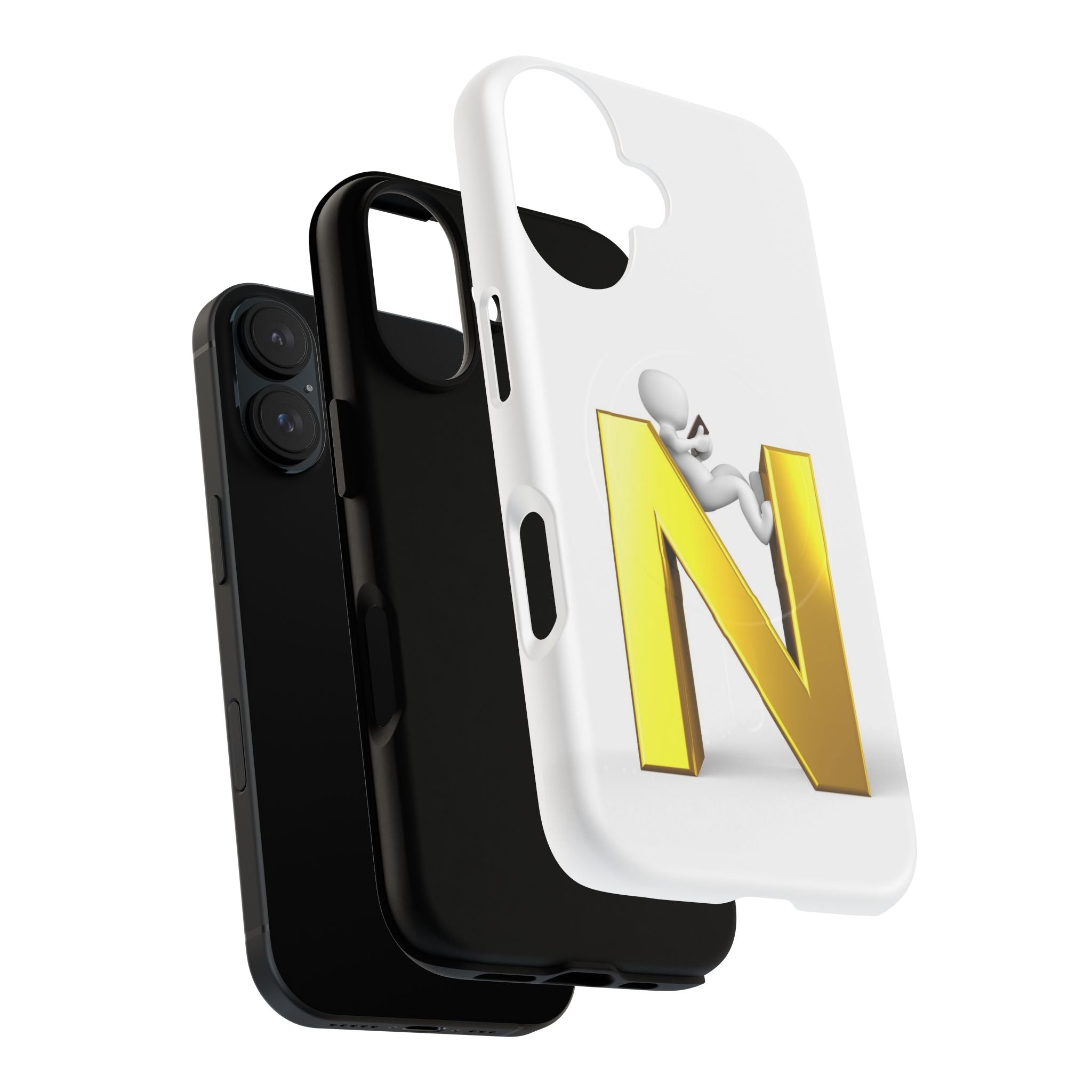 Gold Letter N with 3D Figure Phone Case | Tough Magnetic Case